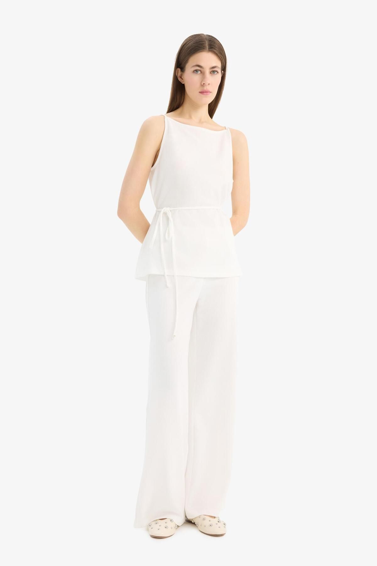 DeFacto-Picior lat - Tyca74853b08db934fa Pantaloni drepți din piqué 5
