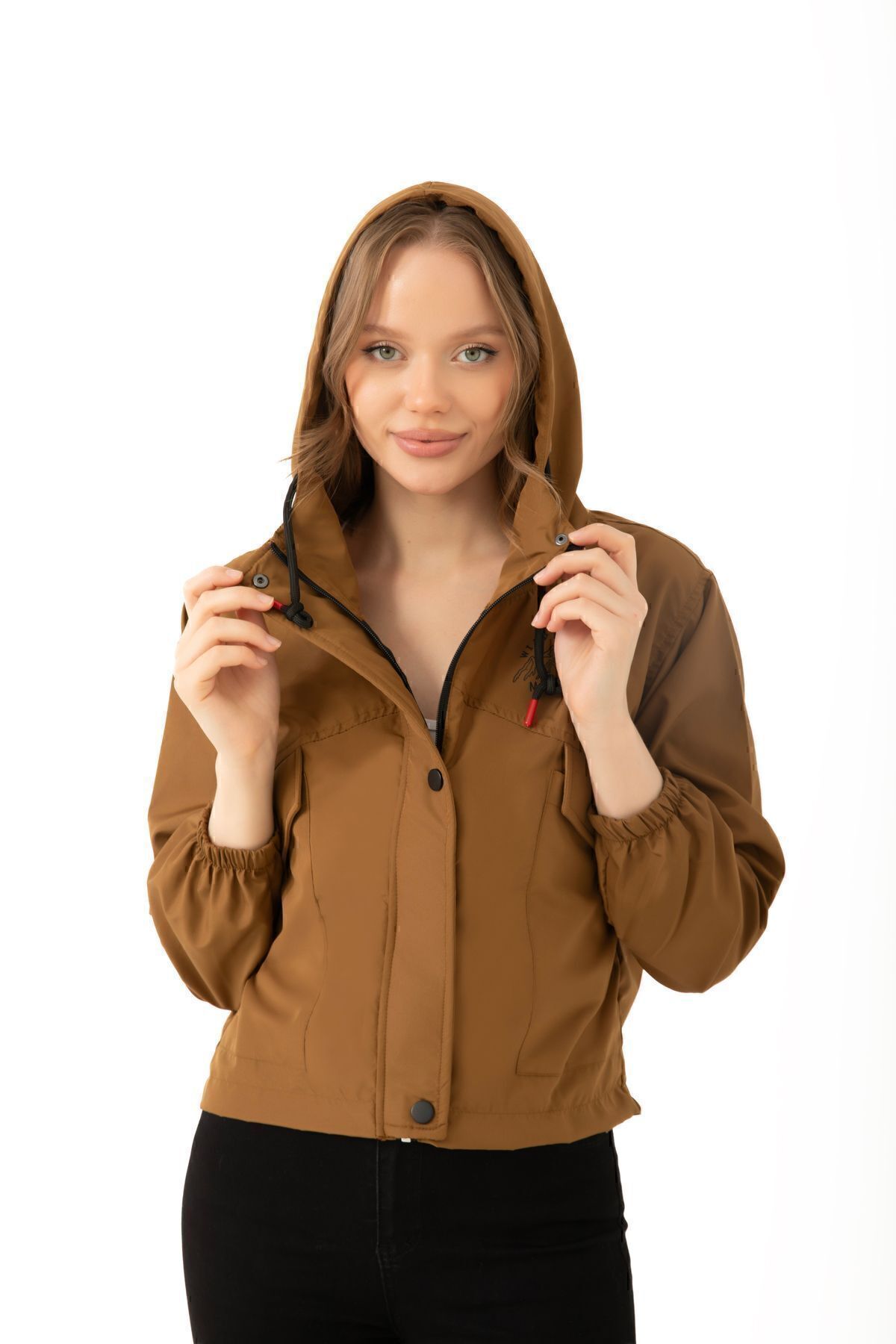 freemen  Kadın Taba Su Geçirmez Ve Rüzgara Dayanıklı Kapüşonlu Çıt Çıtlı Mevsimlik Yağmurluk - Görsel 3