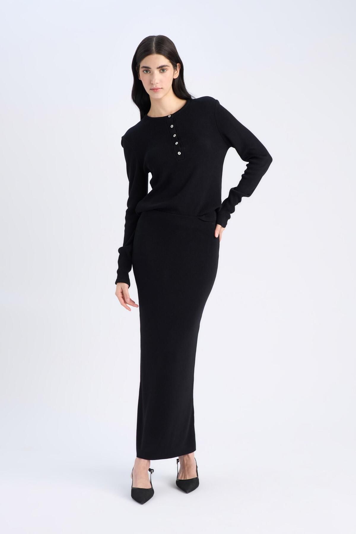 DeFacto-E5361Ax Model Basic Plain Midi Pencil Skirt 5