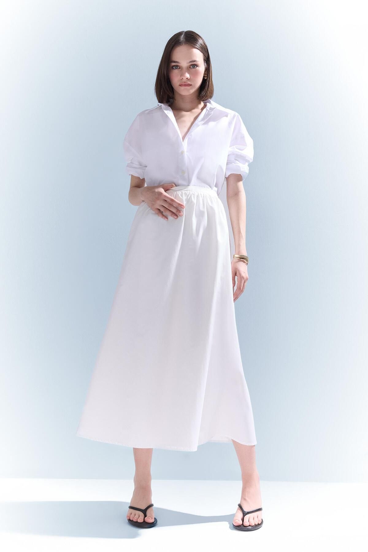 DeFacto-A-Line Regular Waist Half Lining Poplin Midi Skirt E8700Ax25Sp 1