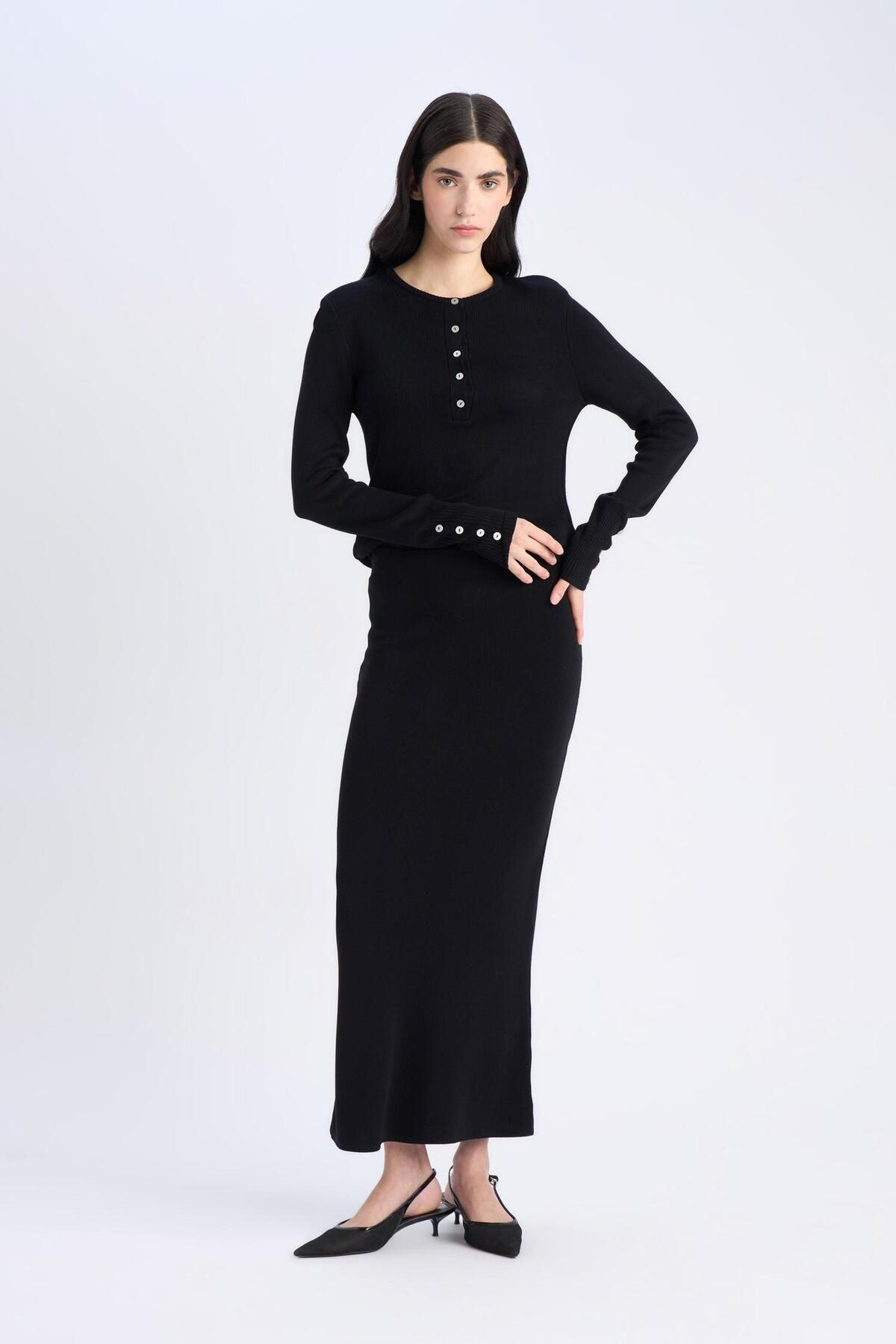 DeFacto-E5361Ax Model Basic Plain Midi Pencil Skirt 4