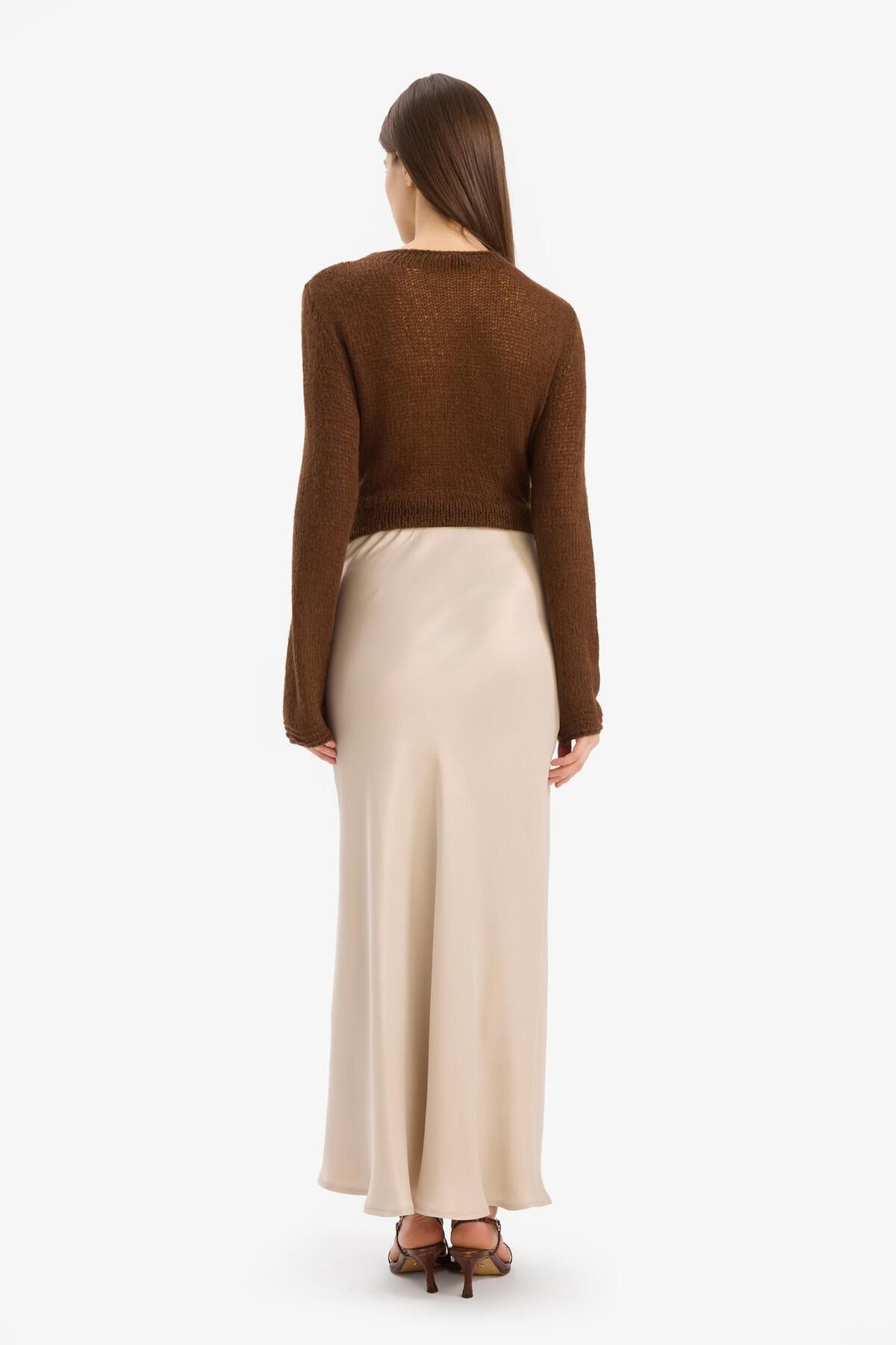 DeFacto-A-Line Regular Waist Satin Midi Skirt B1867Ax25Sp 5