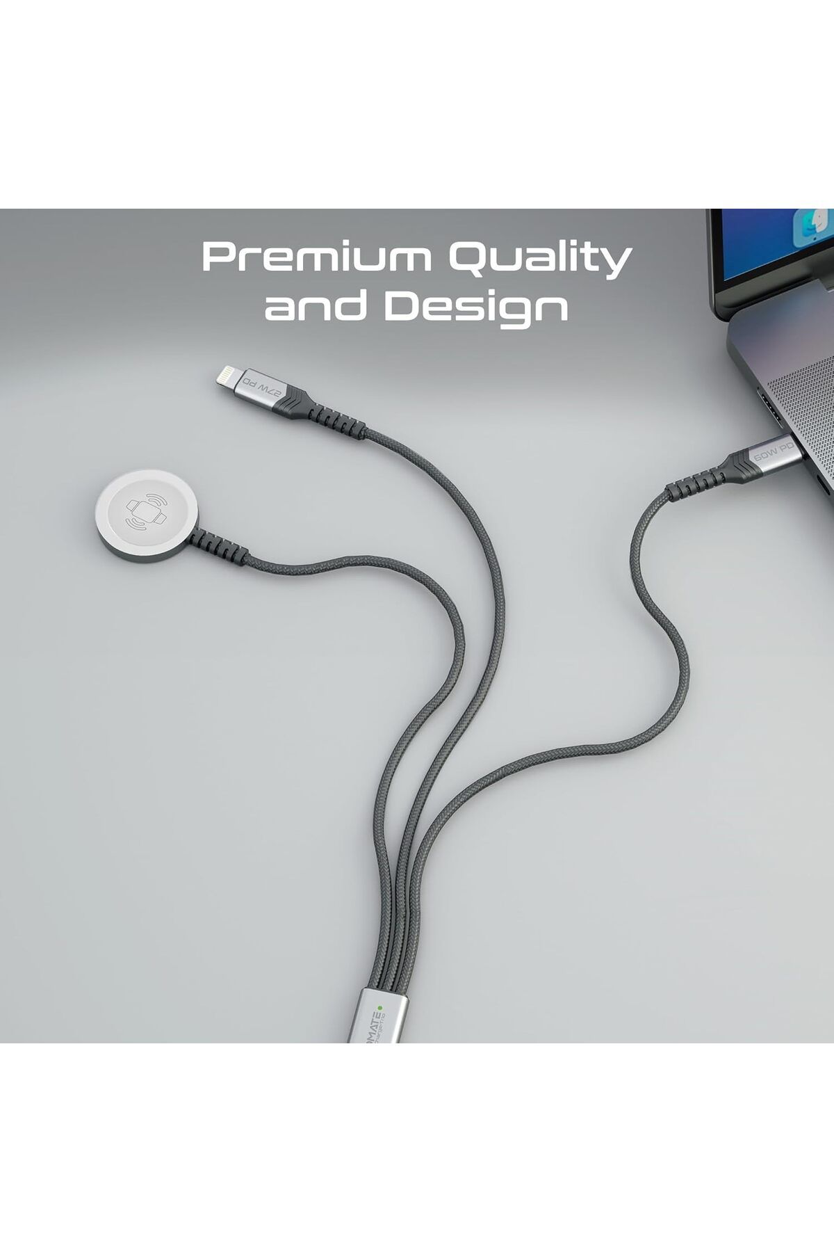 Promate-3-in-1 Multiple Charging Cable, Ultra-Fast 60W USB-C™ to USB-C™, 27W Lightning Connector 6