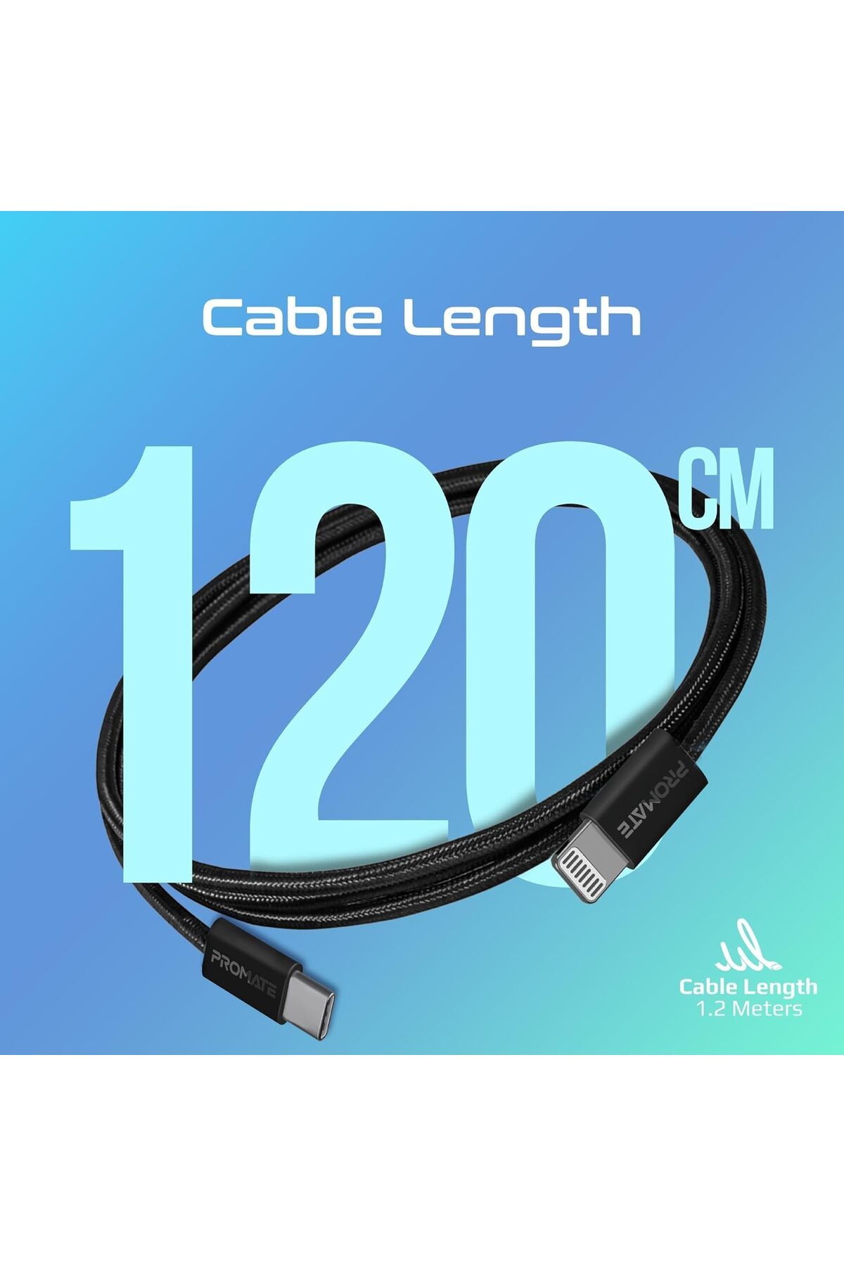 Promate-USB-C™ to Lightning Cable, Ultra-Fast 27W Power Delivery, 480Mbps Data Sync, Super-Slim Co 1
