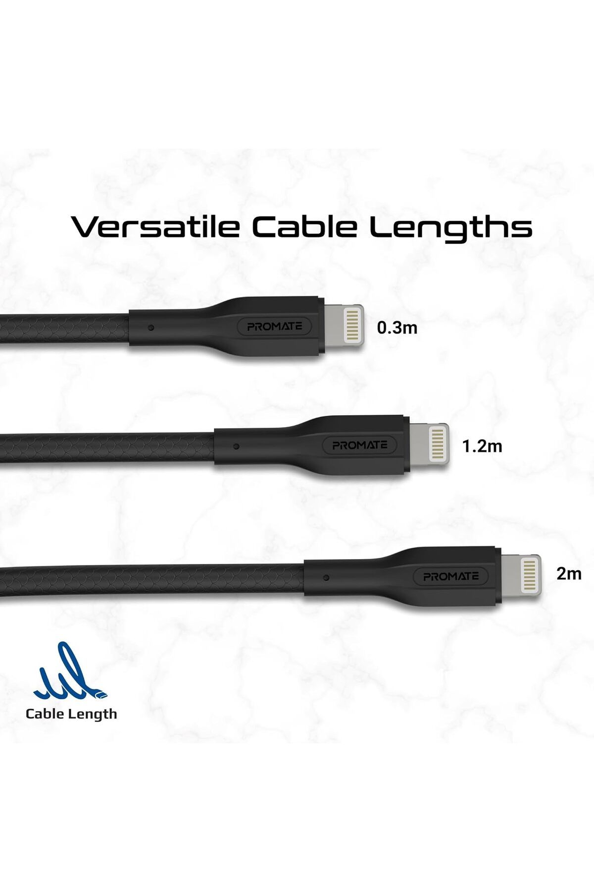 Promate-Pack Of 3 Usb-c To Usb-c Cables, Ultra-fast With 60w Power Delivery, (0.3M, 1.2M, AND 2M) 5