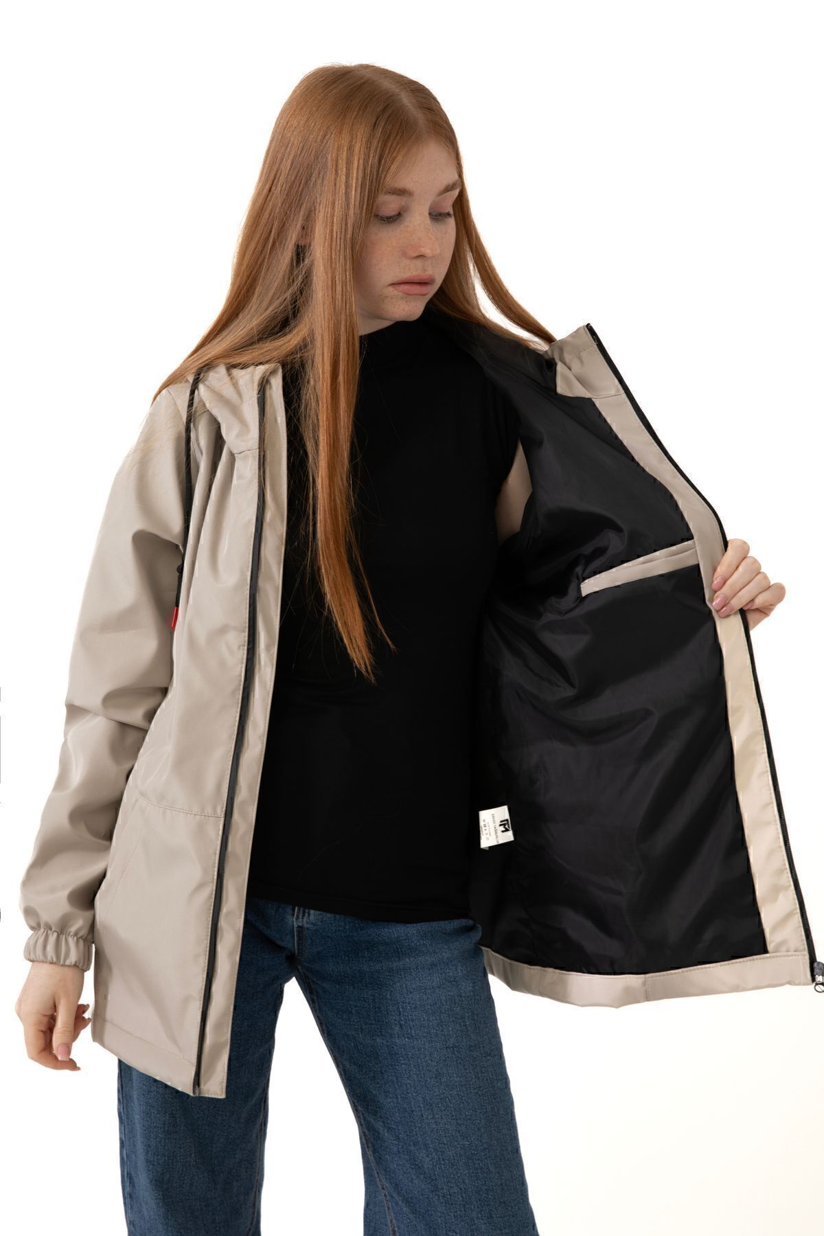 First Steps  Kadın Taş Içi Astarlı Su Geçirmez Ve Rüzgara Dayanıklı Kapüşonlu Cepli Yağmurluk - Rüzgarlık - Görsel 3