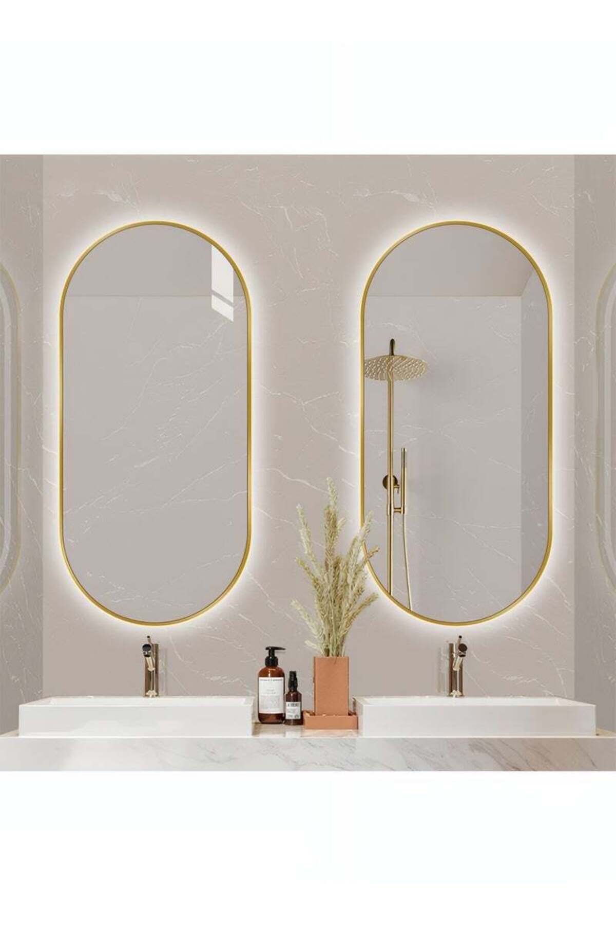 Taimi-Wall Mirror 80x50cm-Elegant Design Mirror with 3-Back Light Levels Golden Frame-For Makeup,Enterway 4