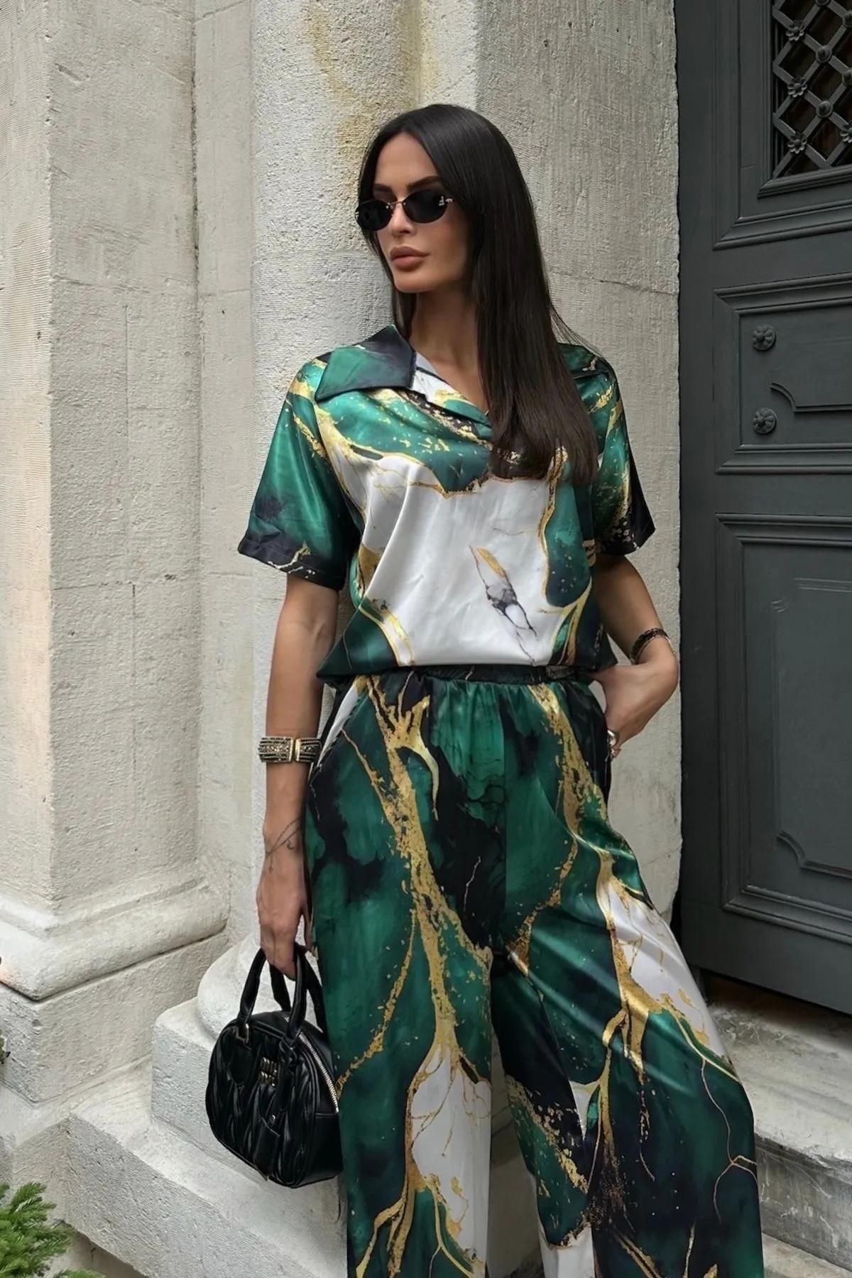 signora rosso Stylový saténový vzorovaný set