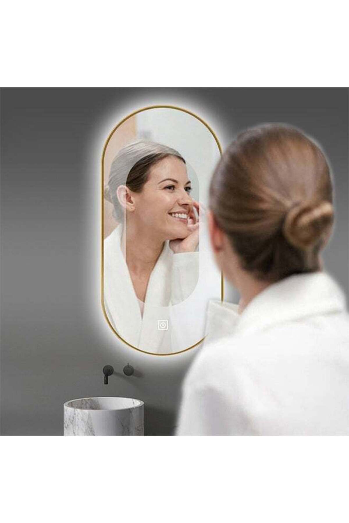Taimi-Wall Mirror 80x50cm-Elegant Design Mirror with 3-Back Light Levels Golden Frame-For Makeup,Enterway 7