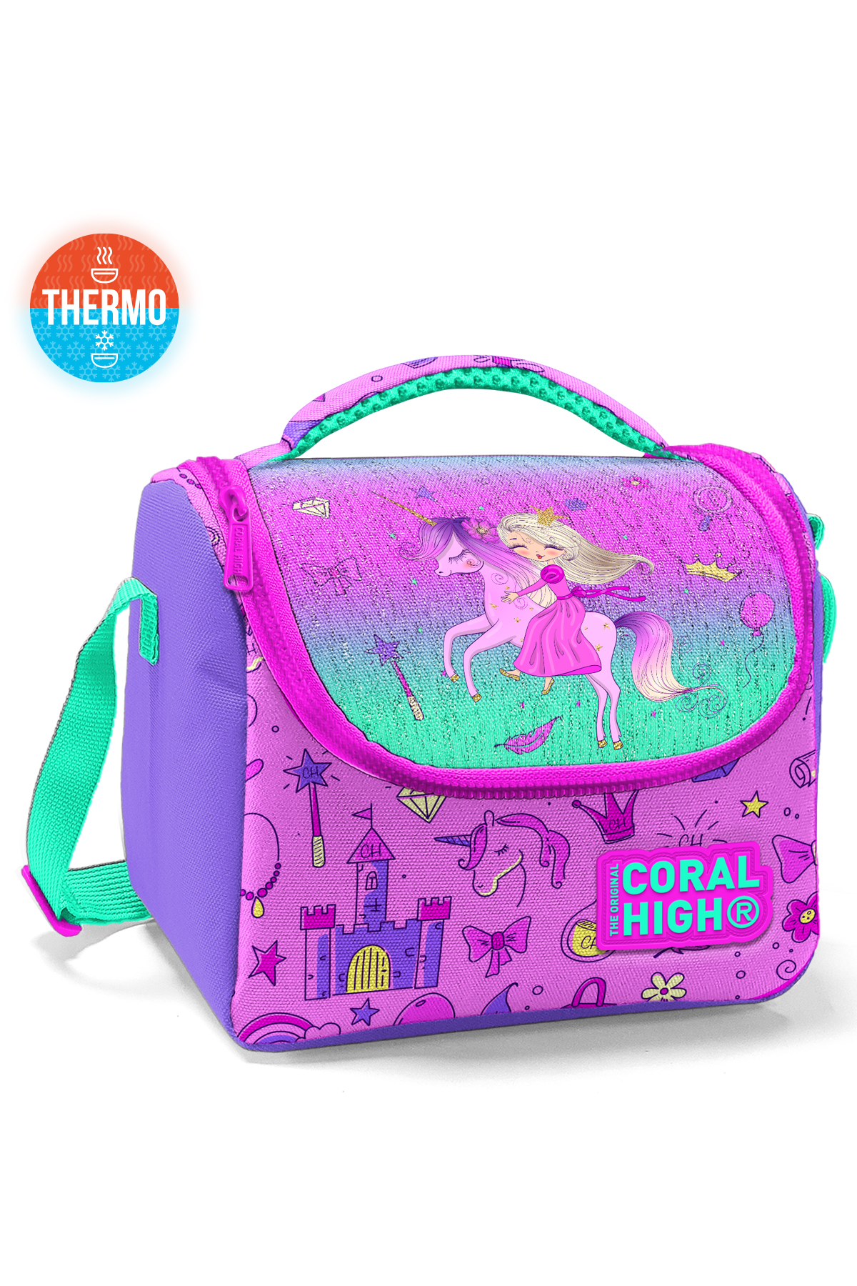 Kids Light Pink Purple Unicorn Princess Patterned Thermo Lunch Bag 11863
