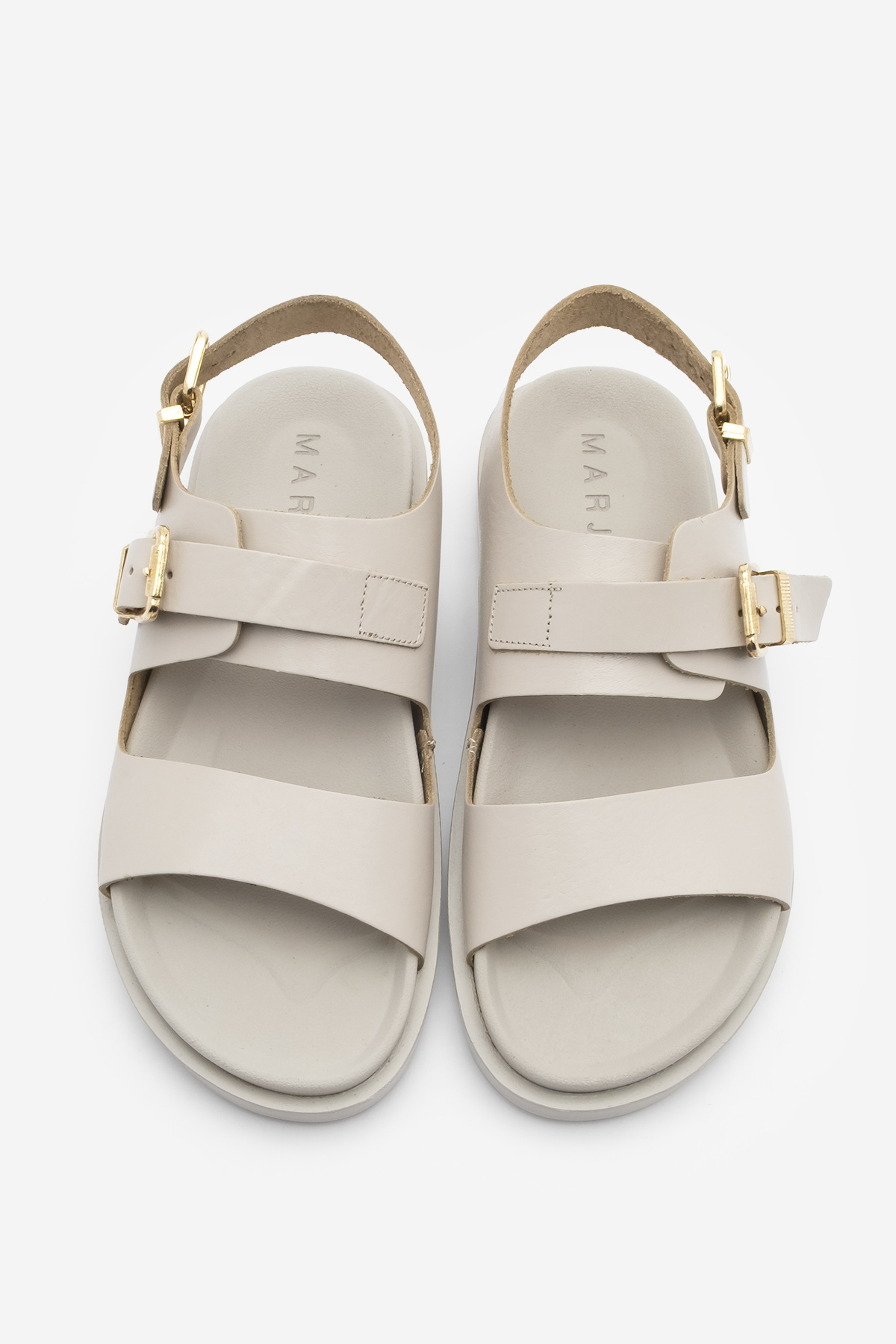 Marjin-Lässige Sandalen – Ecru beleuchtetes Sırif-Leder mit doppeltem Riemen und Knöchelriemenschnalle 7