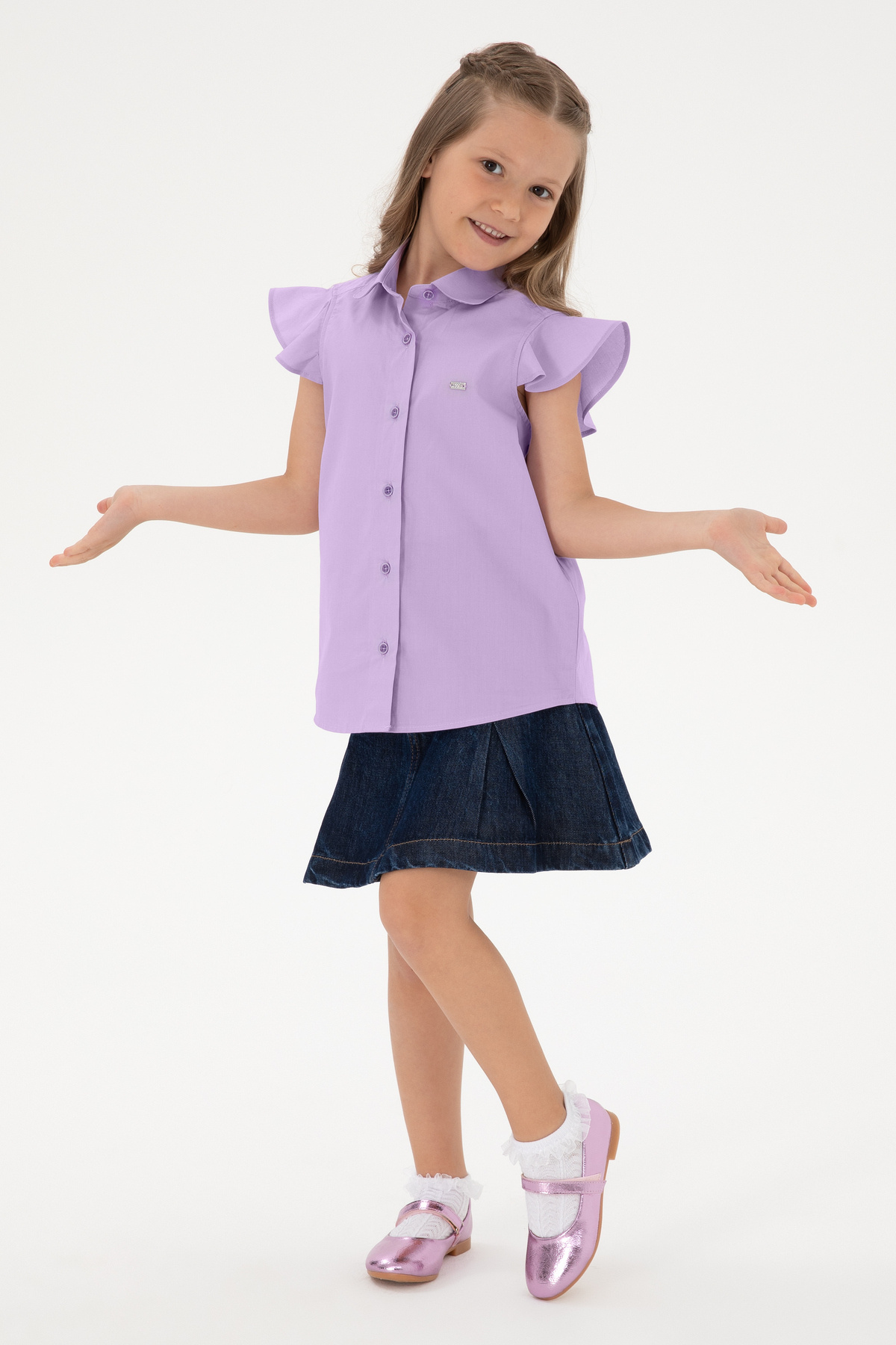 یو اس پولو پیراهن نخی دخترانه آستین حلقهای یاسی رنگ طرح 50306617-VR034 یو اس پولو پیراهن نخی دخترانه آستین حلقهای یاسی رنگ طرح 50306617-VR034