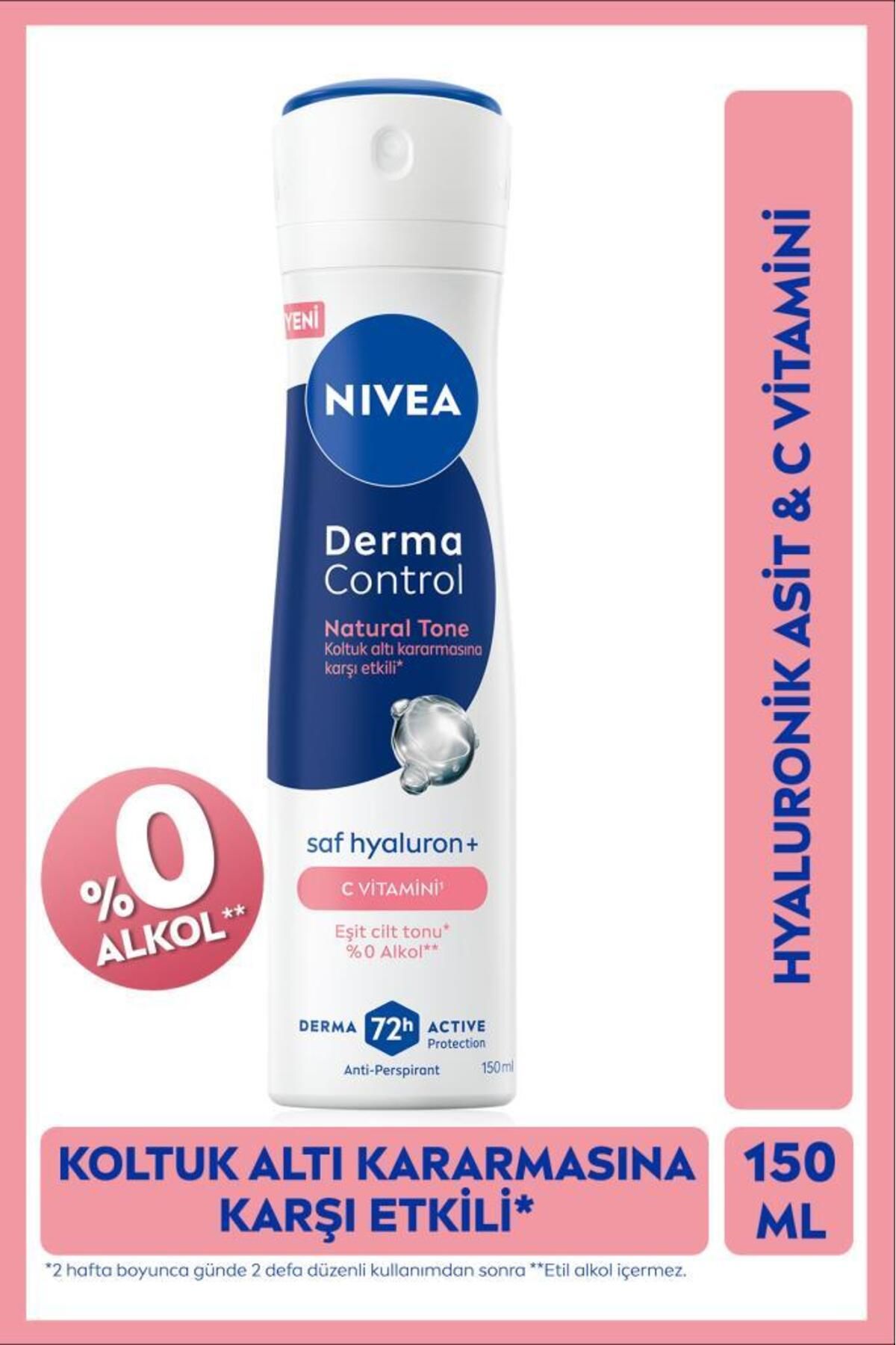 NIVEA Kadın Sprey Deodorant Derma Control Natural Tone 150ml, Koltuk Altı Kararmasına Karşı, C Vitamini