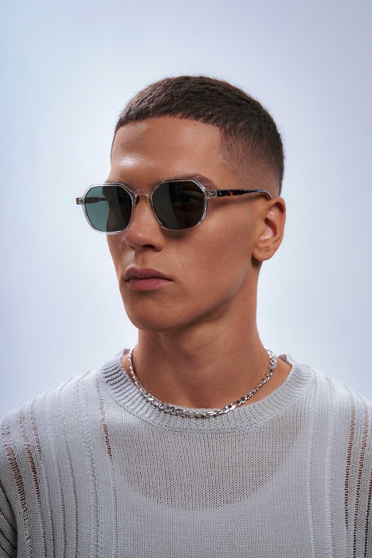 Bilge Karga  Sezar Clear Leopard Green Erkek Güneş Gözlüğü - Görsel 3