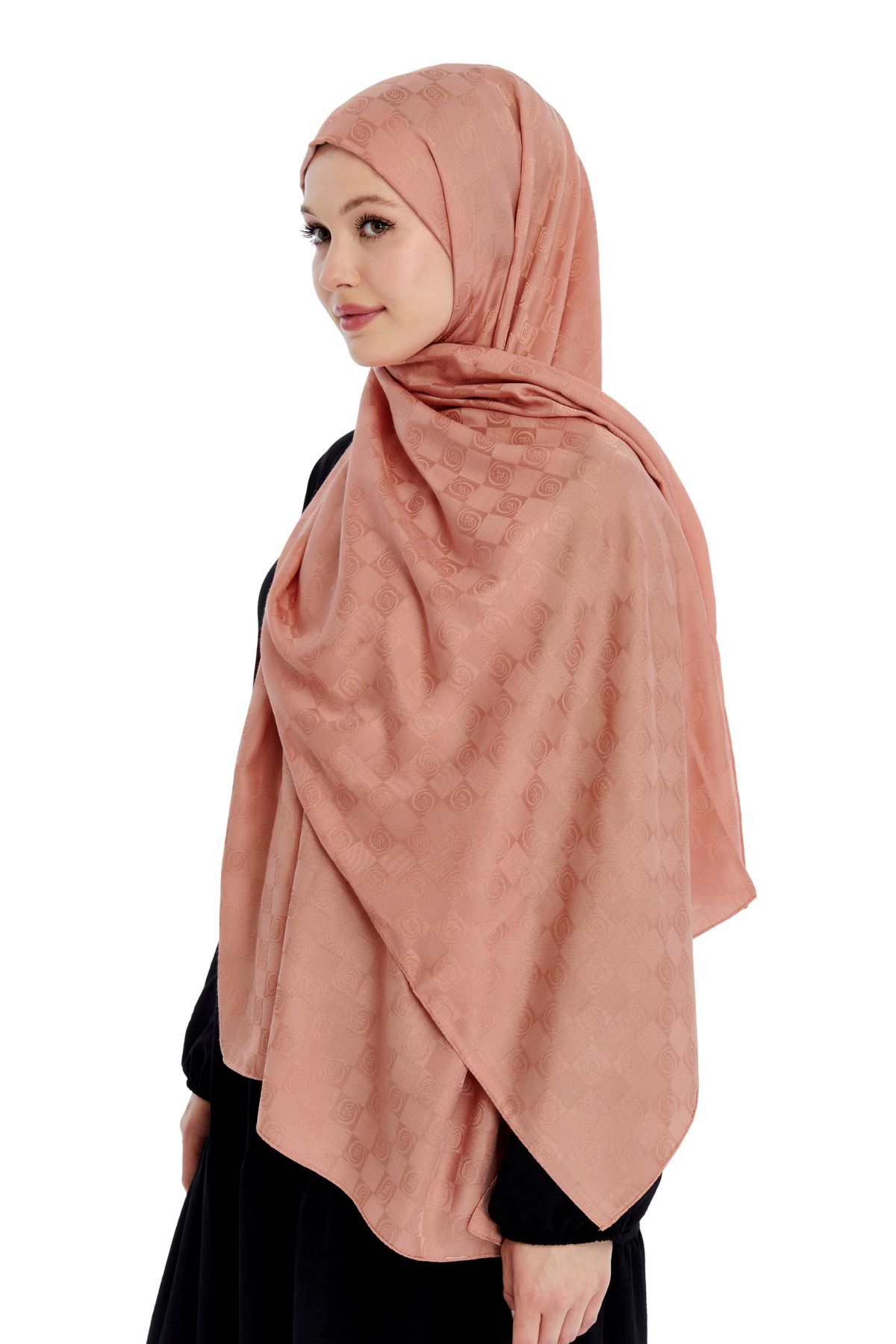 Altobeh-Monogram Checkerboard Pattern Shawl - Salmon 3