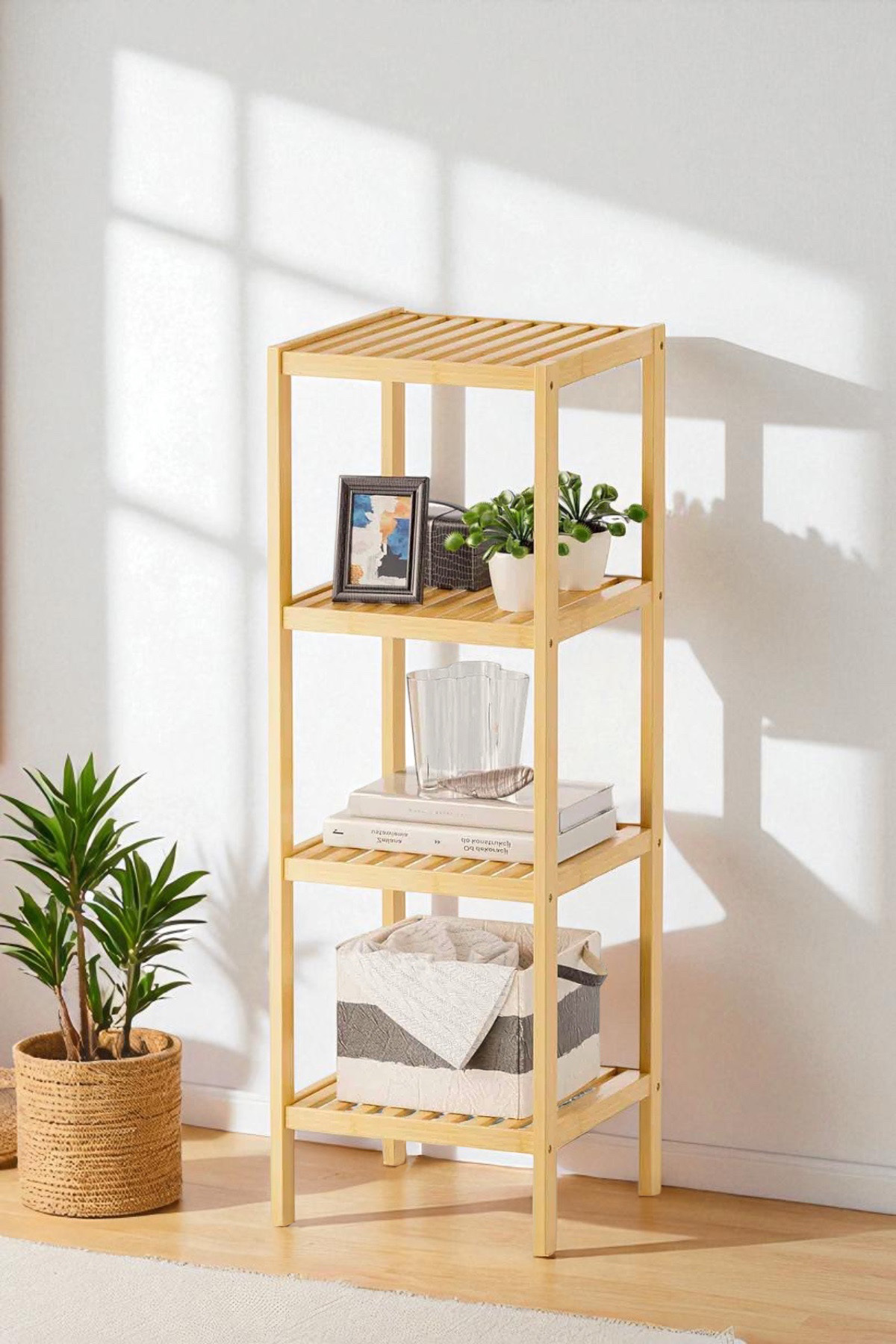 レコード30枚組セット売り F Digithome Bambu 4 Raflı Çok Amaçlı Organizer Mutfak Rafı Banyo