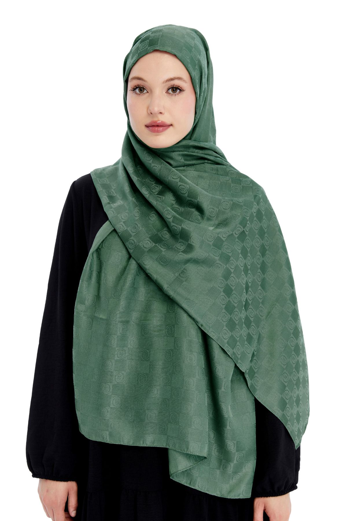 Altobeh-Monogram Checkerboard Pattern Shawl - Green 2