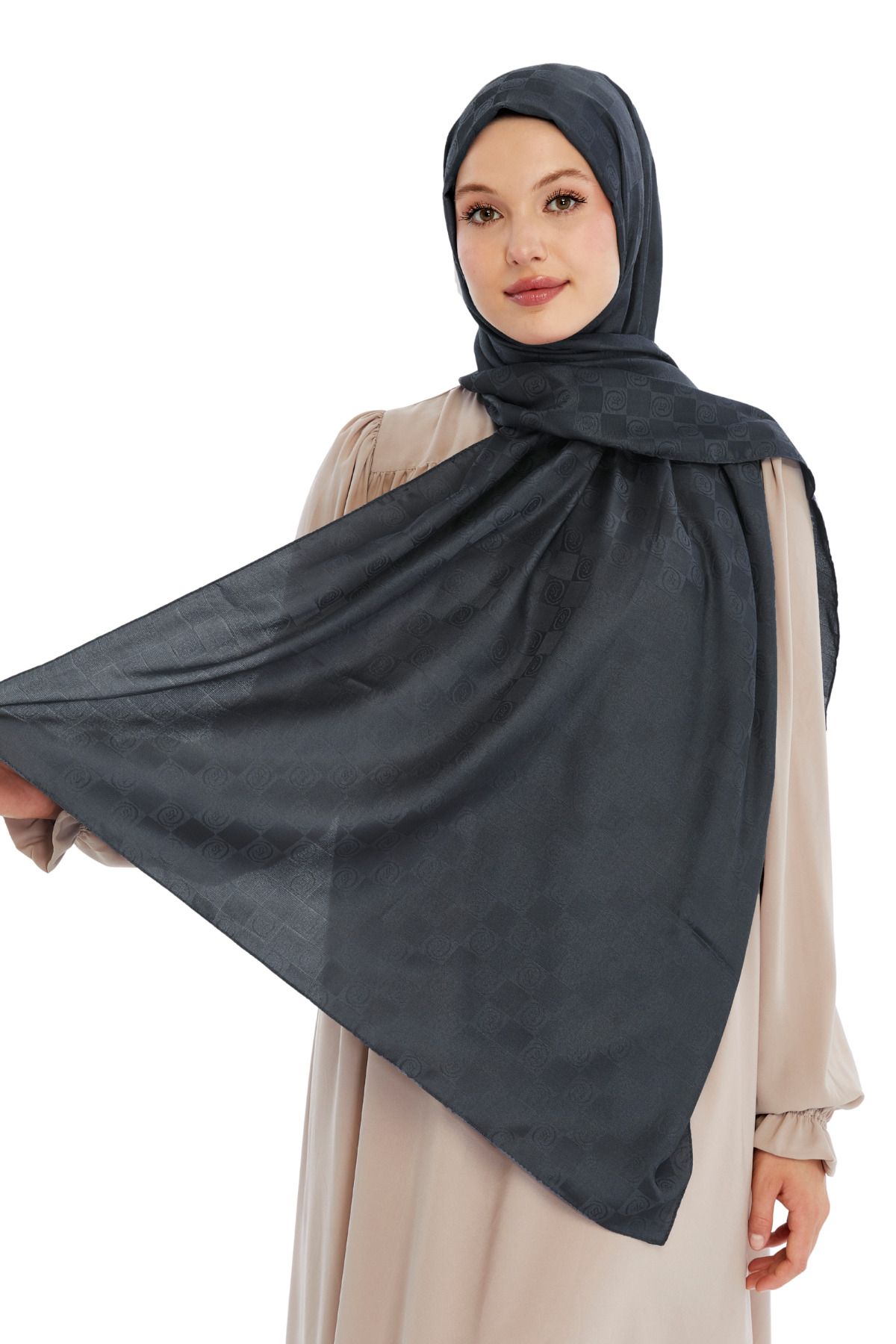 Altobeh-Monogram Checkerboard Pattern Shawl - Anthracite 3
