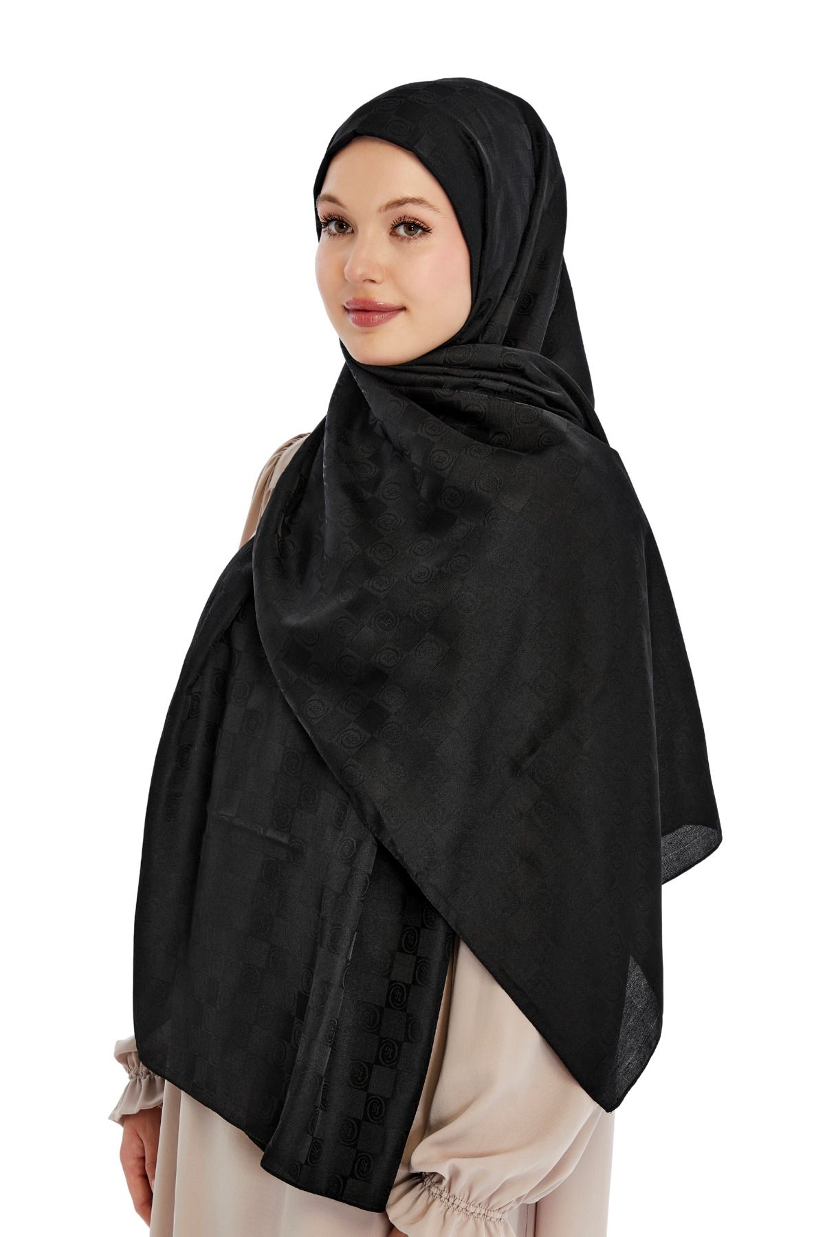 Altobeh-Monogram Checkerboard Pattern Shawl - Black 4