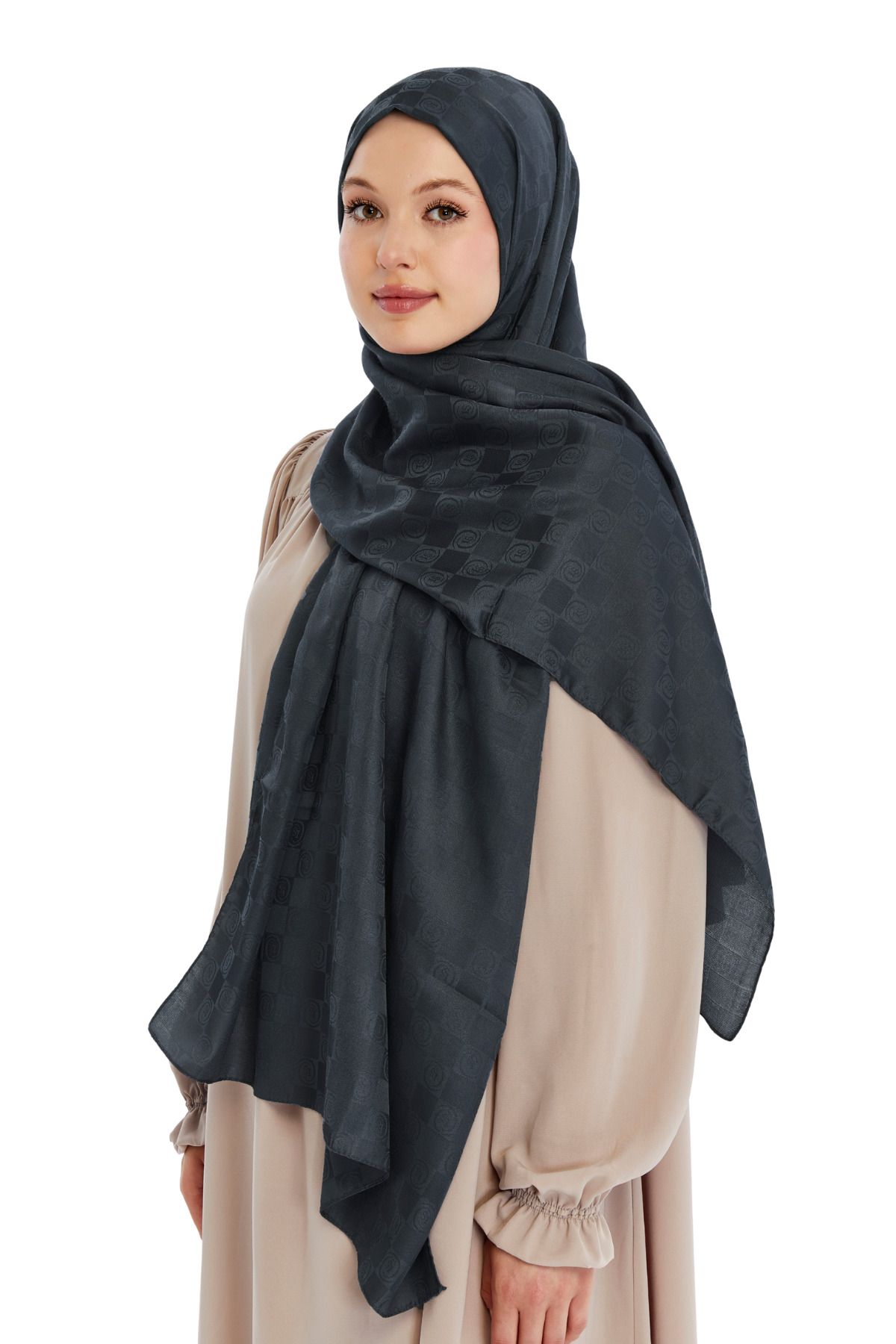 Altobeh-Monogram Checkerboard Pattern Shawl - Anthracite 4