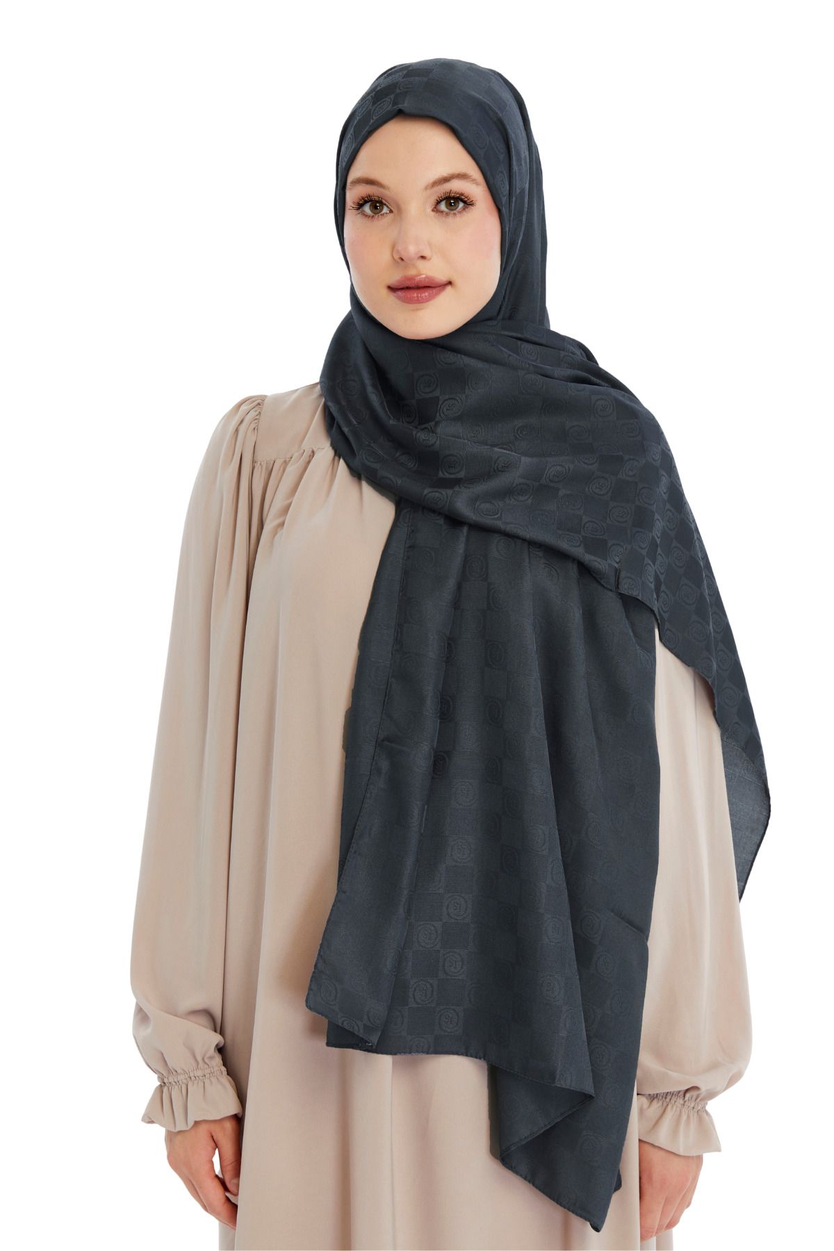 Altobeh-Monogram Checkerboard Pattern Shawl - Anthracite 2