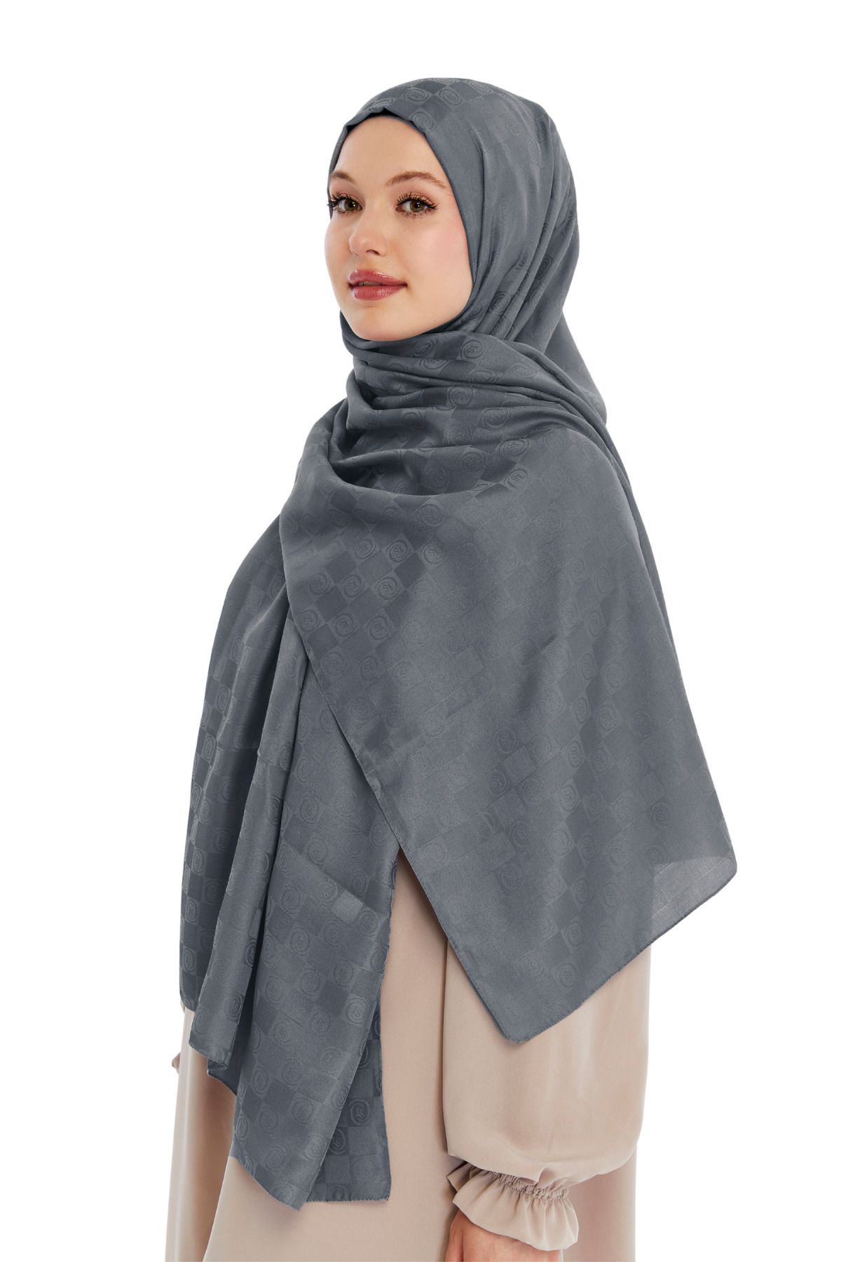Altobeh-Monogram Checkerboard Pattern Shawl - Smoked 3