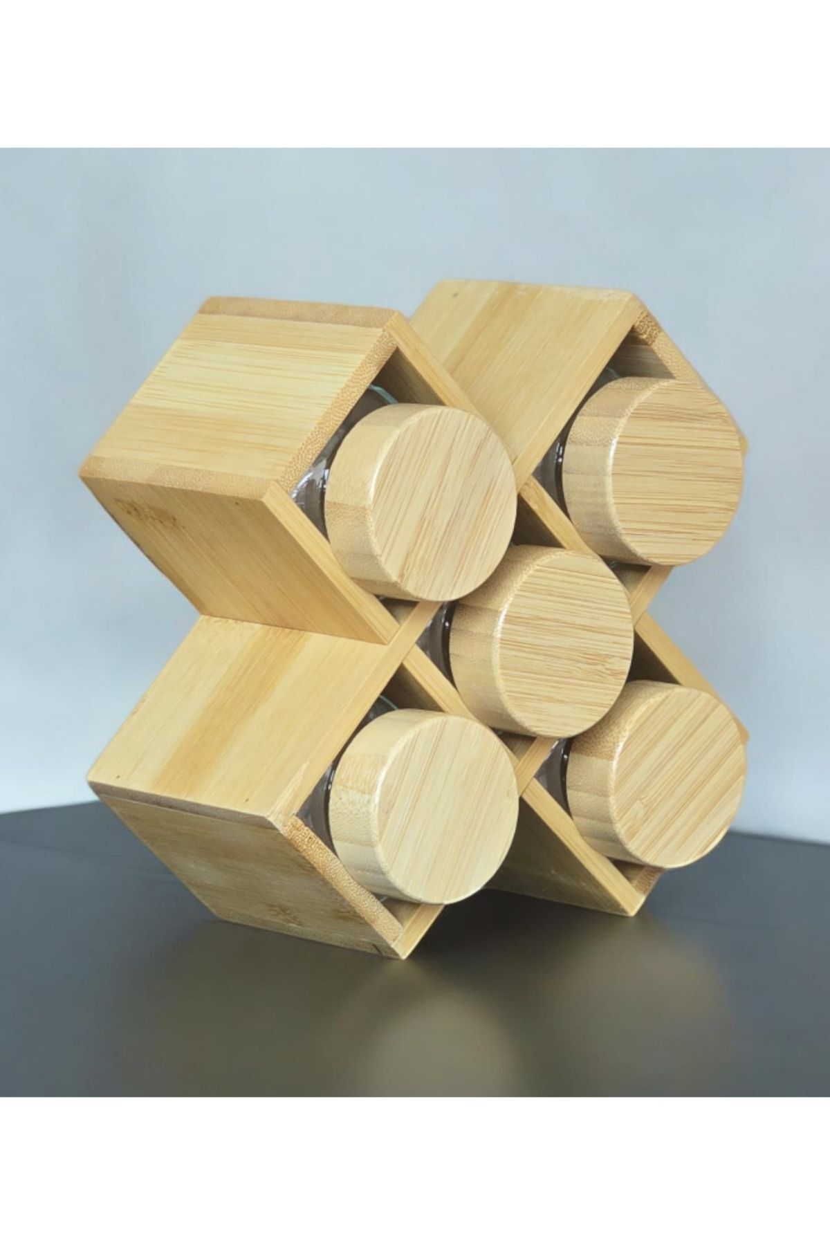 Piev-Set of 5 Jars with Bamboo Lid and Stand X Spice Rack 3