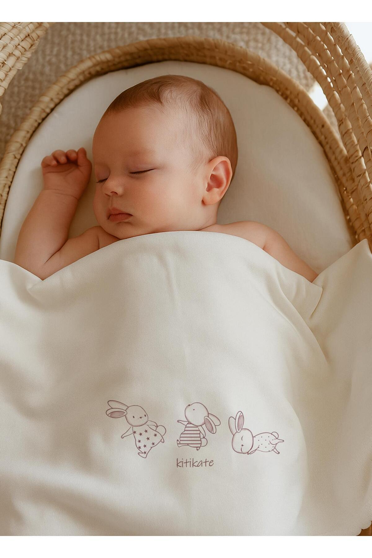 kitikate Organik New Basic Tek Kat Battaniye Ekru