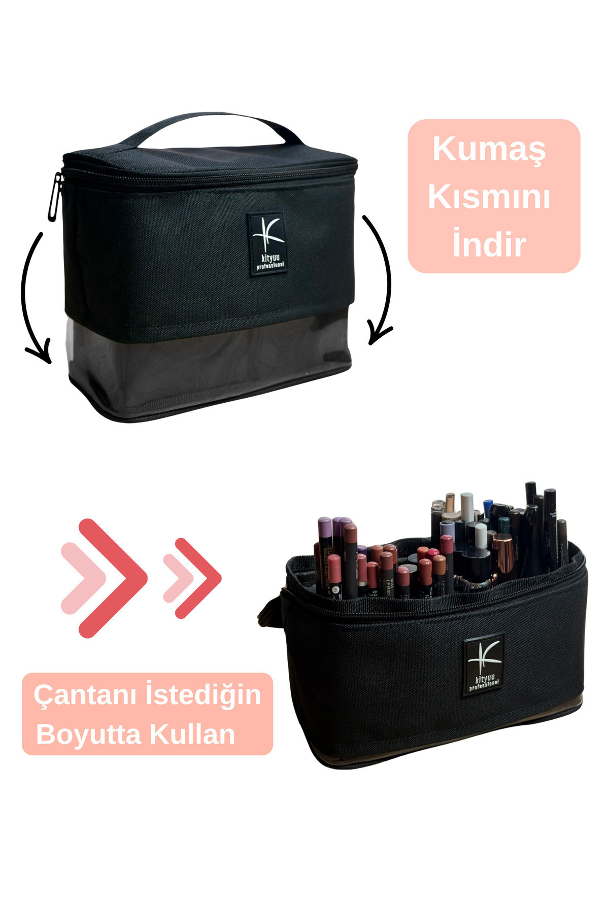 Duokit Körüklü Genişleyebilen Makyaj Çantası | Çok Amaçlı Makyaj Fırça Düzenleyici Kozmetik Çantası — مشکی makeupbagSHR — تصویر 3 از 6