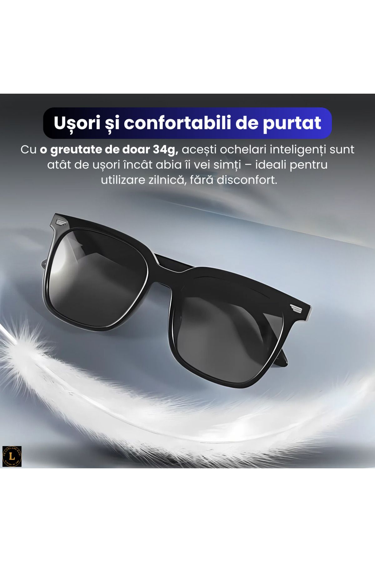CR LUMI AND GABI-Ochelari inteligenți cu Bluetooth 5.3, lentile polarizate, sistem audio integrat, negri 6