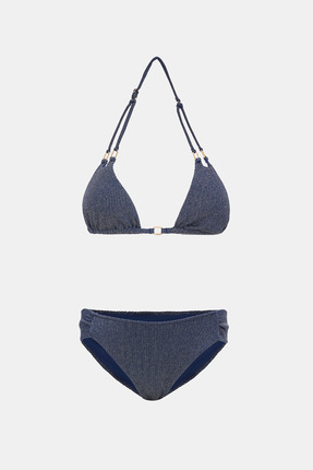Amarelle Maldives Lacivert Lurex Kumaş Dolgusuz Üçgen Bikini Takım