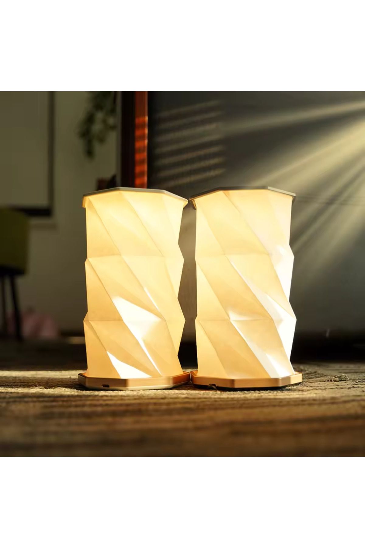 LED Dönen Kitap Lambası ABS Ahşap & Kağıt Lamba Taşınabilir USB Şarj Edilebilir (Beyaz)