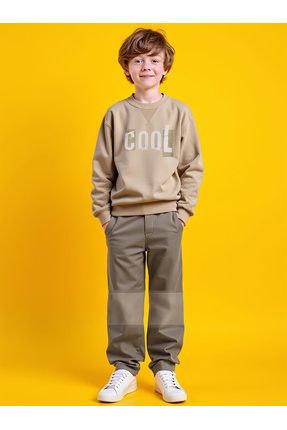 minojoy Boxy Taş Rengi Pamuklu Erkek Çocuk Pantolon