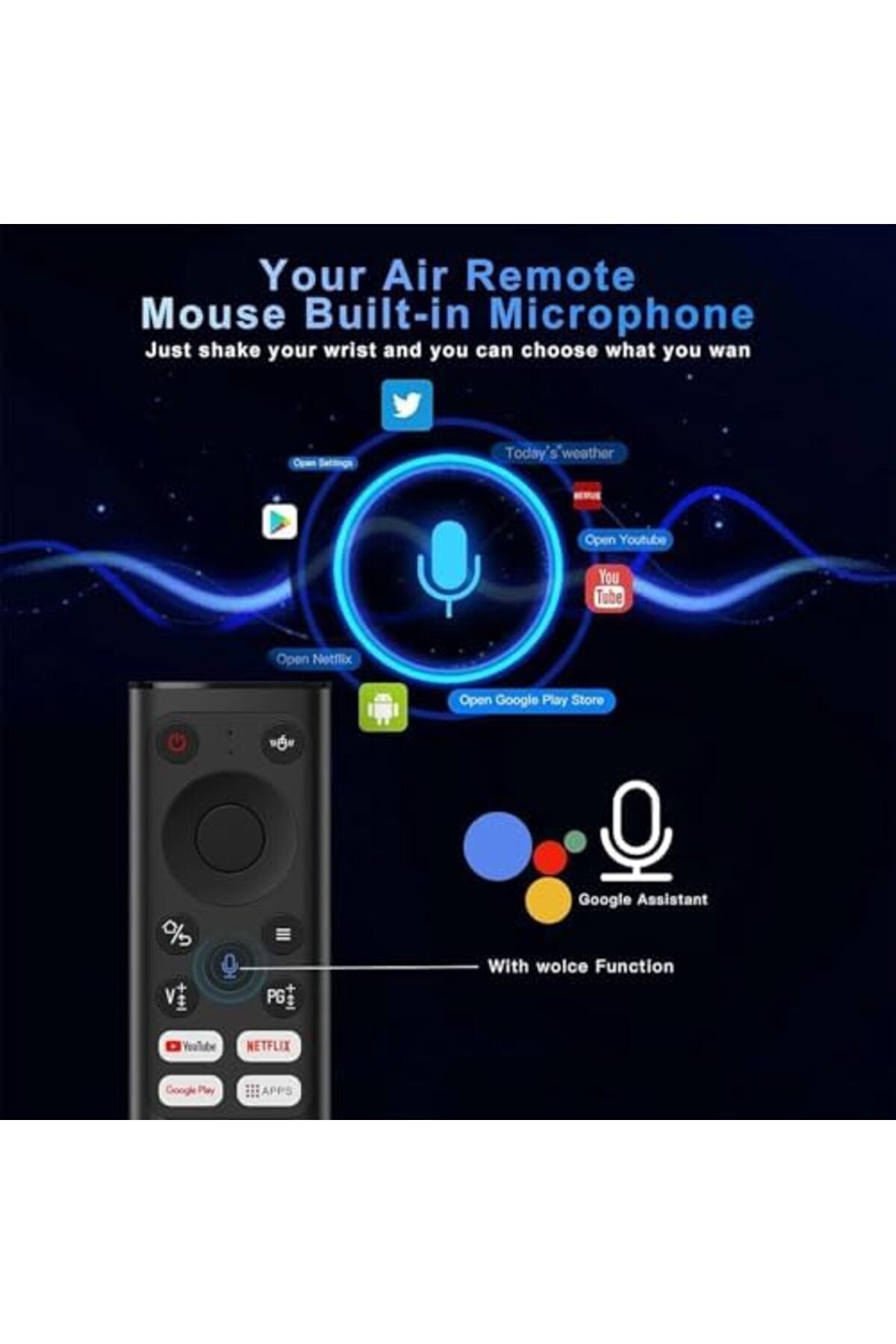 Generic-ماوس هوائي صوتي قابل لإعادة الشحن 4 في 1 مع لوحة مفاتيح لاسلكية صغيرة - تردد 2.4 جيجاهرتز، USB-C، جيروسكوب 4