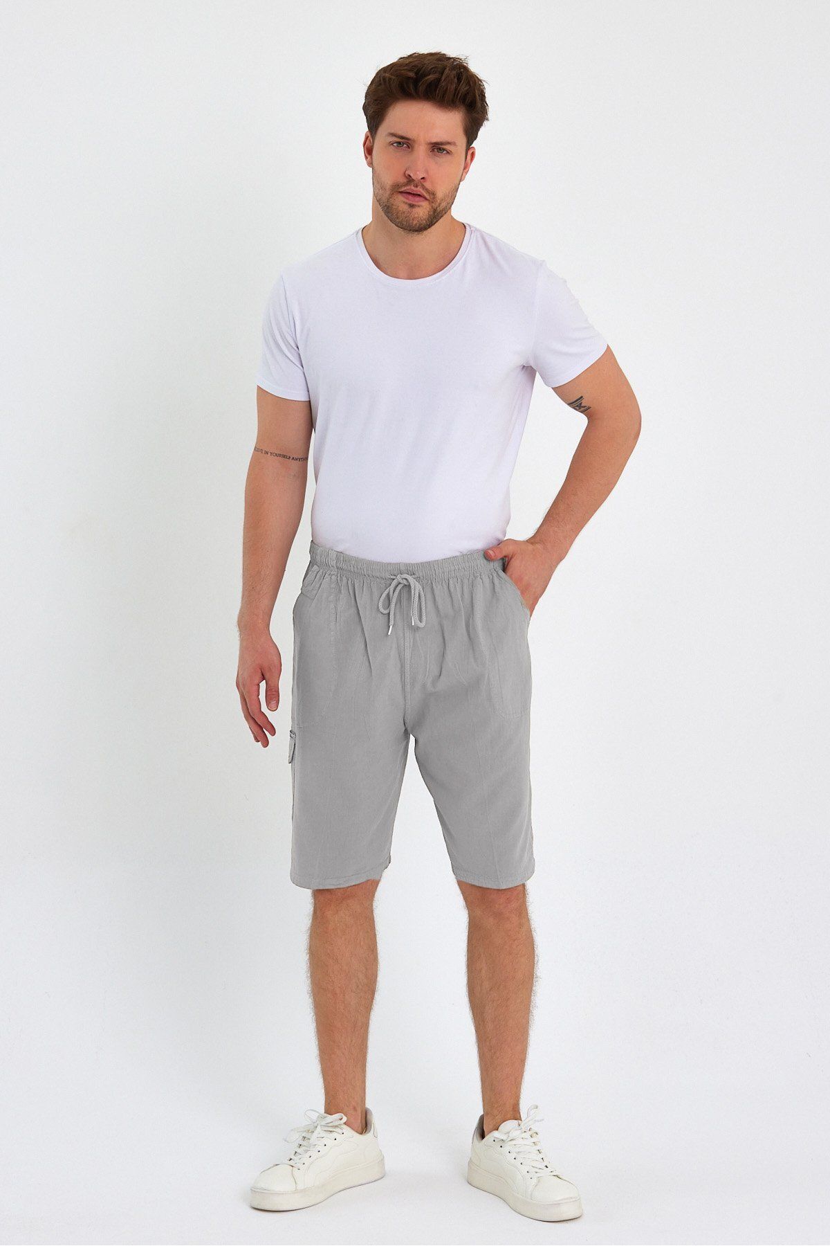 Dechers-Ανδρικό σορτς Cargo Pocket Plus Size 100% βαμβακερό λινό E202 3