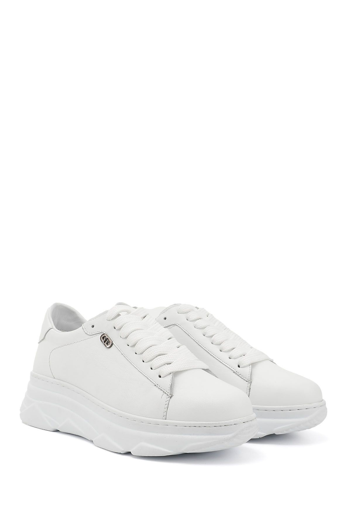 GÖNDERİ(R)-Tenis de damă, alb, cu șireturi, cu talpă cu pană, din piele naturală 3