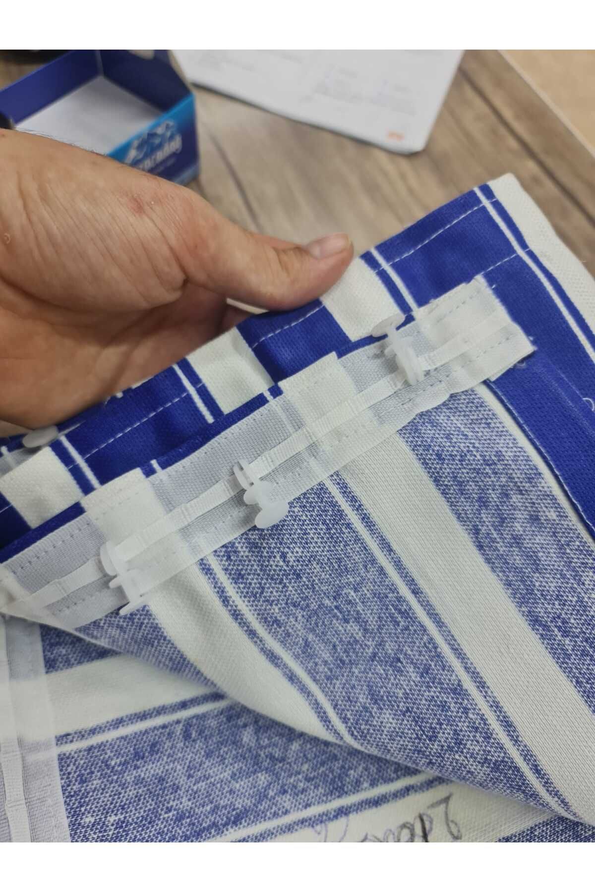 DEVRİM OLİVYA TEKSTİL-Luxury 1St Class Corniced Blue and White Balcony Curtain with Width X Height Dimensions 4