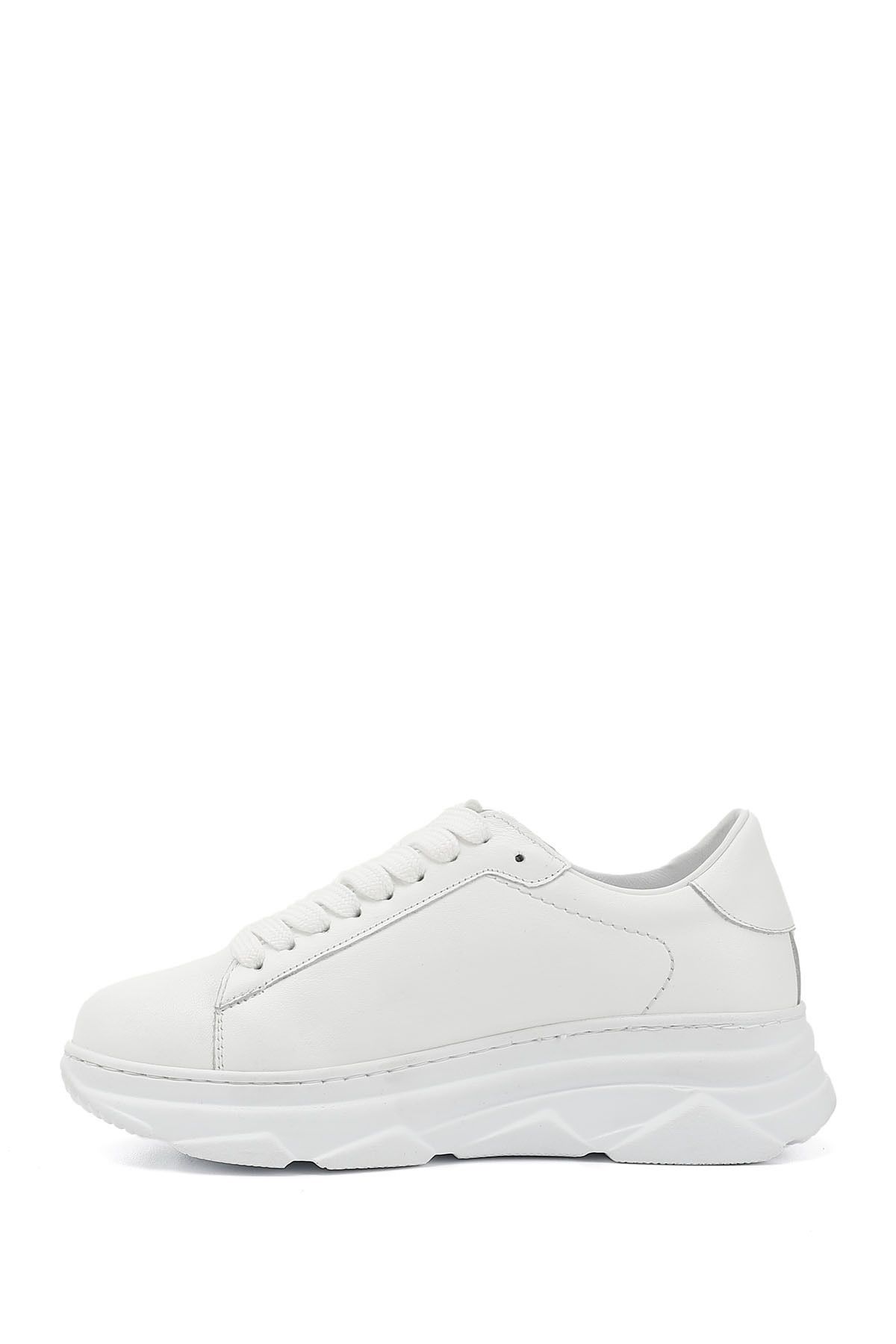 GÖNDERİ(R)-Tenis de damă, alb, cu șireturi, cu talpă cu pană, din piele naturală 4