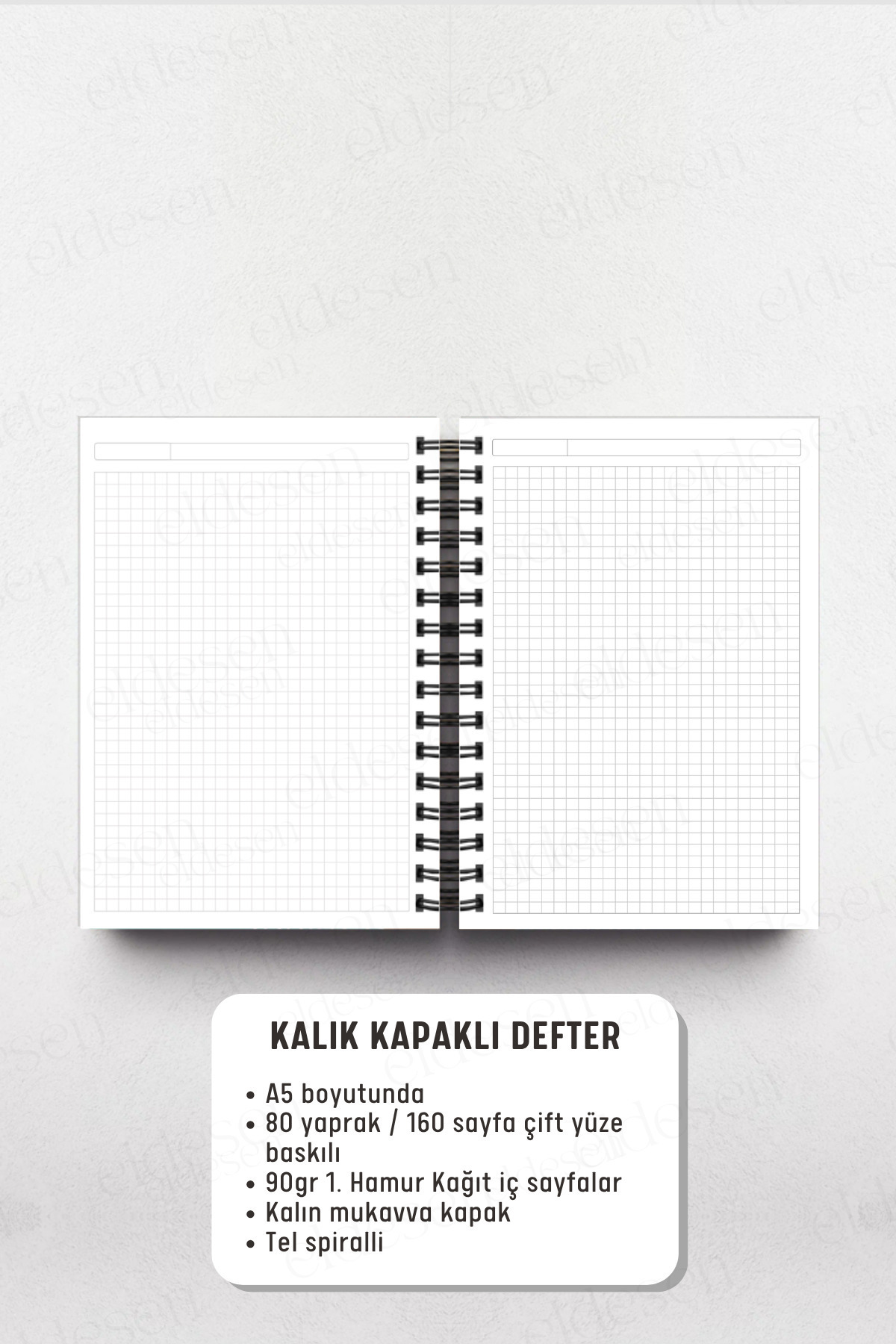 Eldesen Tasarım-A5 Spiral Thick Cover Checkered Notepad, 80 Sheets 160 Pages, Orange Boholo 6