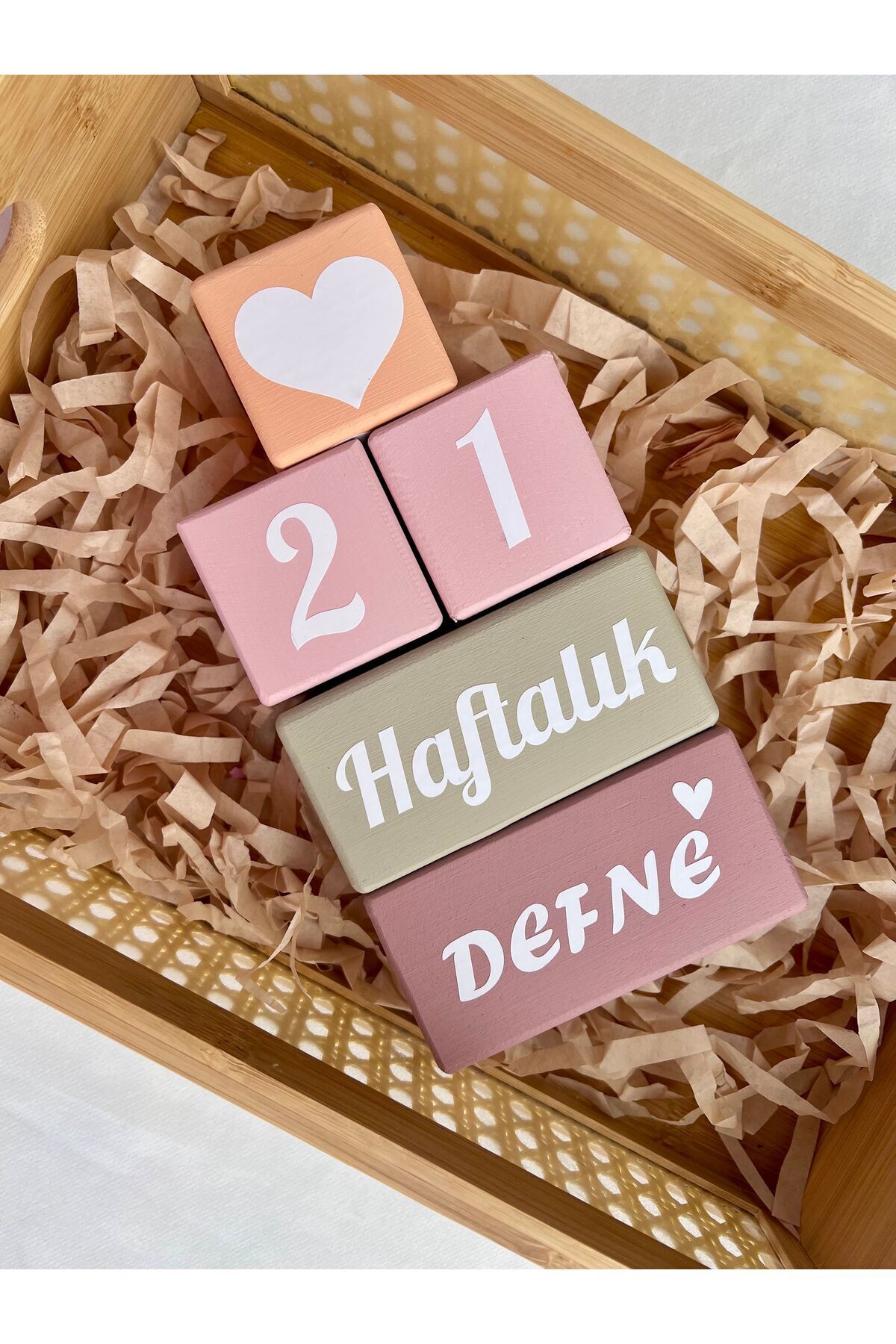 mogokids Anne bebek anı küpü renkli set beyaz yazılı pembe krem fotoğrafı 2 (önizleme)