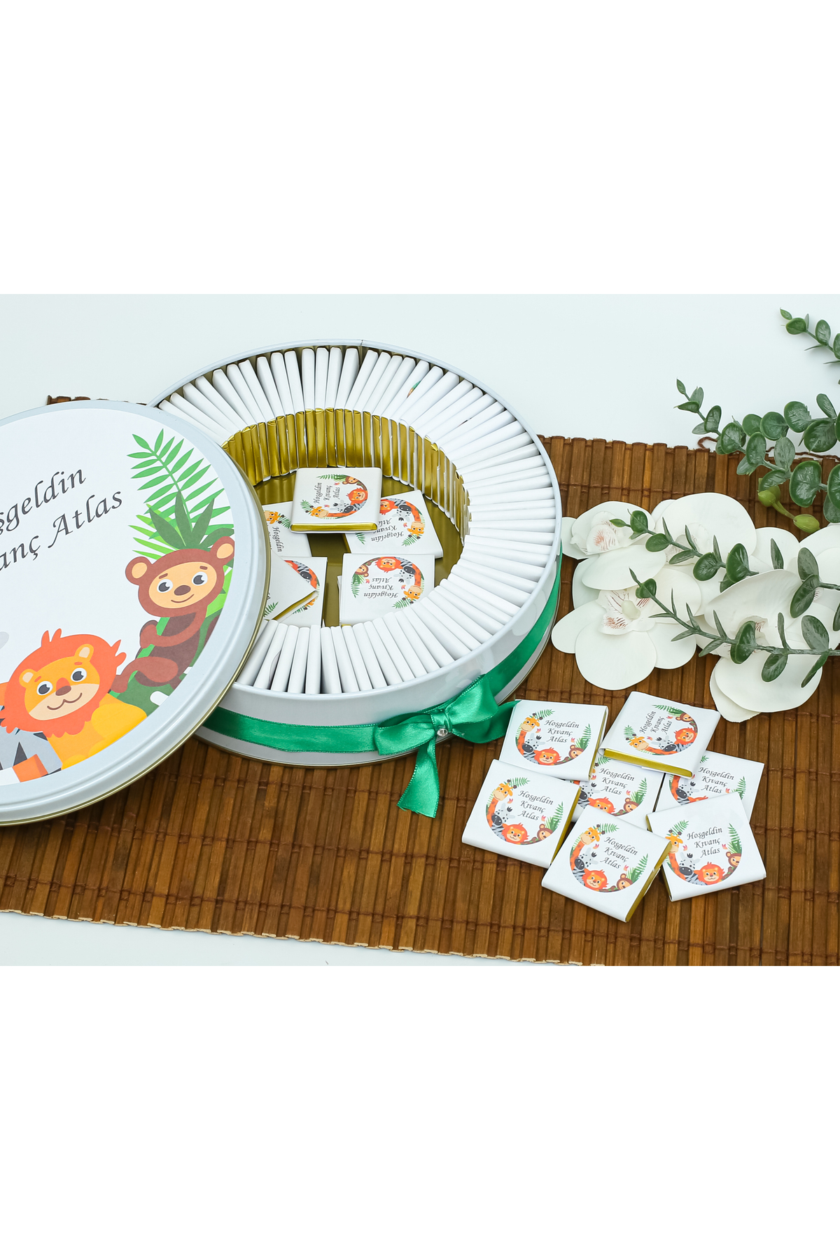 Genel Markalar 100 Adet Isme Özel Safari Temalı Hediyelik Hoşgeldin Erkek Bebek Doğum Çikolatası fotoğrafı 3 (önizleme)