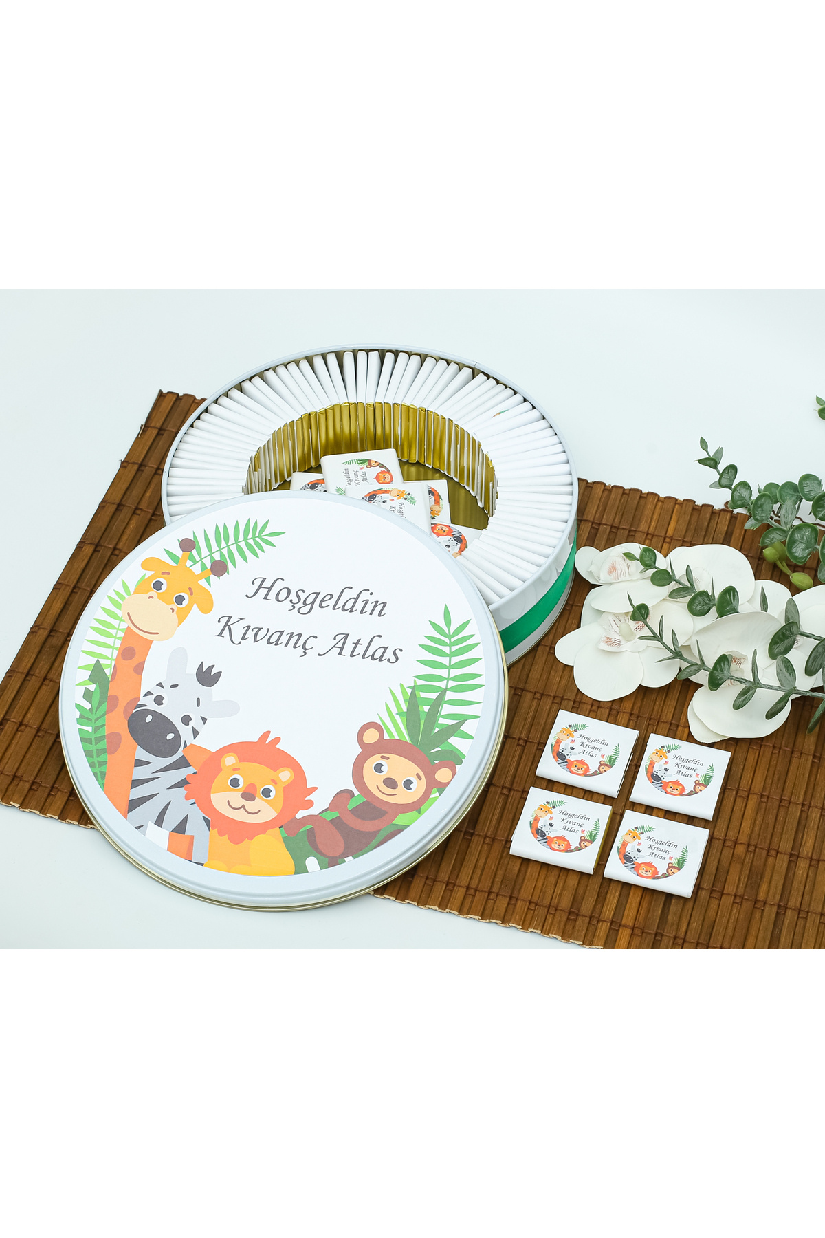 Genel Markalar 100 Adet Isme Özel Safari Temalı Hediyelik Hoşgeldin Erkek Bebek Doğum Çikolatası fotoğrafı 2 (önizleme)