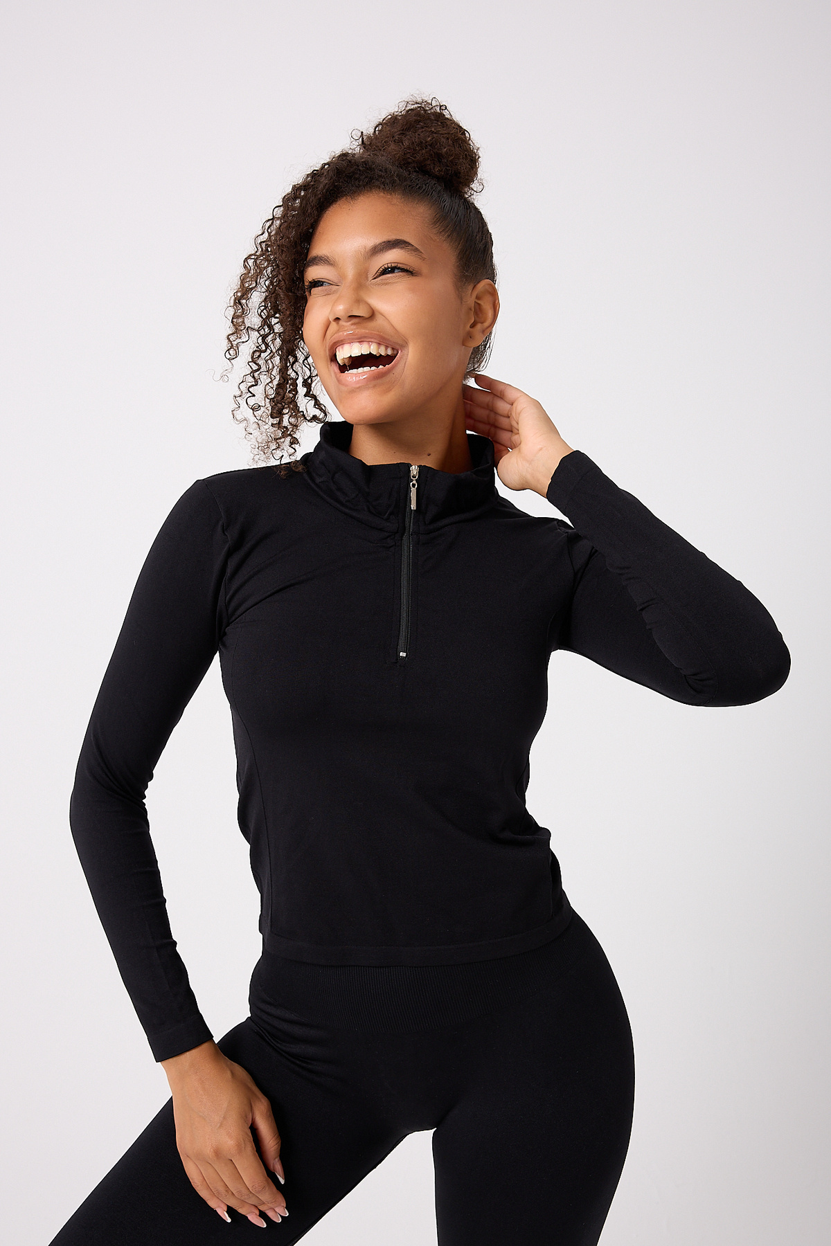 FOREVER MORE Kadın Fermuarlı Spor Crop Top Dikişsiz