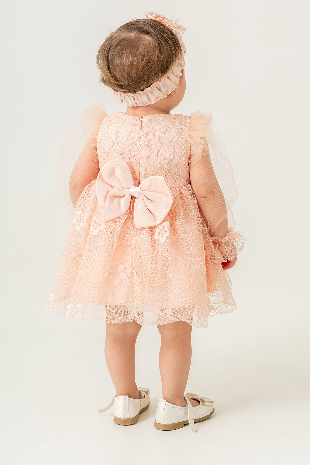 Eray Kids Kız Bebek Abiye Elbise Bandana Hediyeli Kolları Tül Dantelli Düğün Mevlit Doğum Günü 9-24 Aylık fotoğrafı 2 (önizleme)