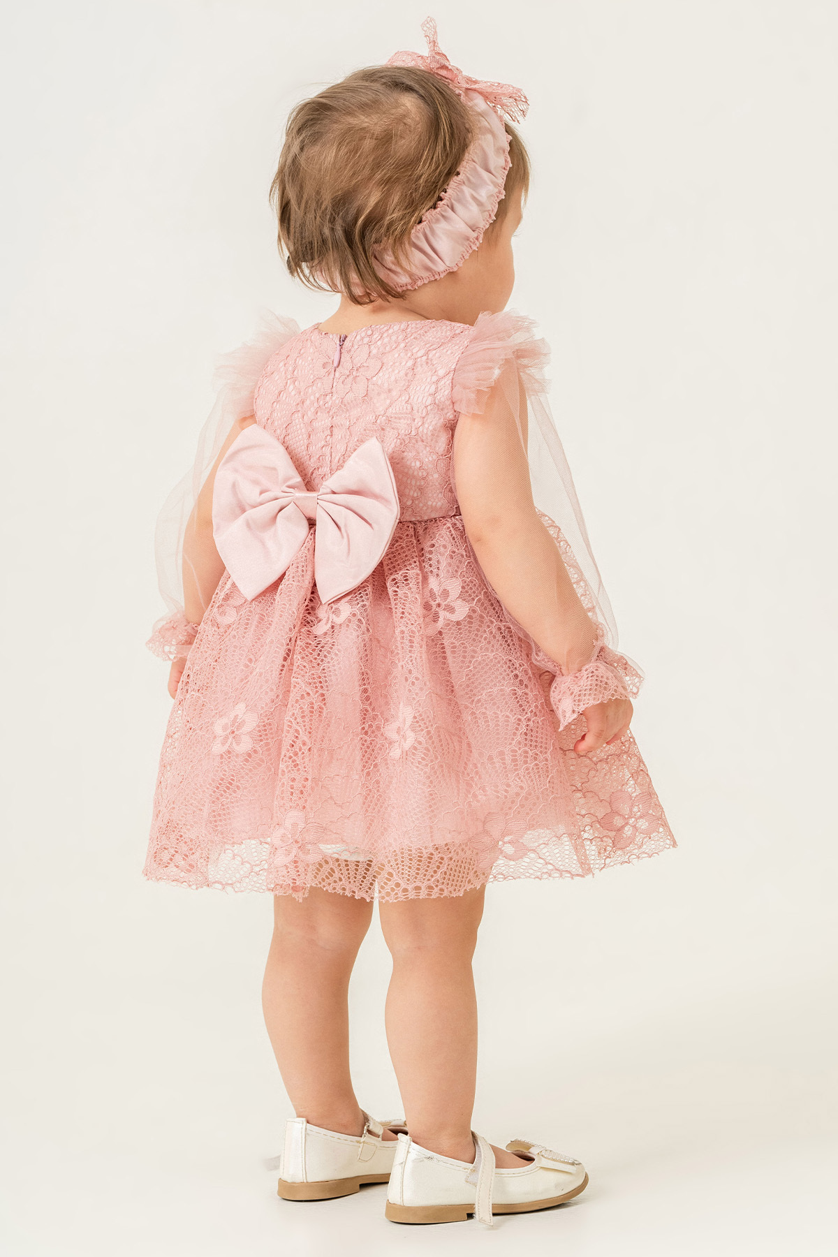 Eray Kids Kız Bebek Abiye Elbise Bandana Hediyeli Kolları Tül Dantelli Düğün Mevlit Doğum Günü 9-24 Aylık fotoğrafı 2 (önizleme)