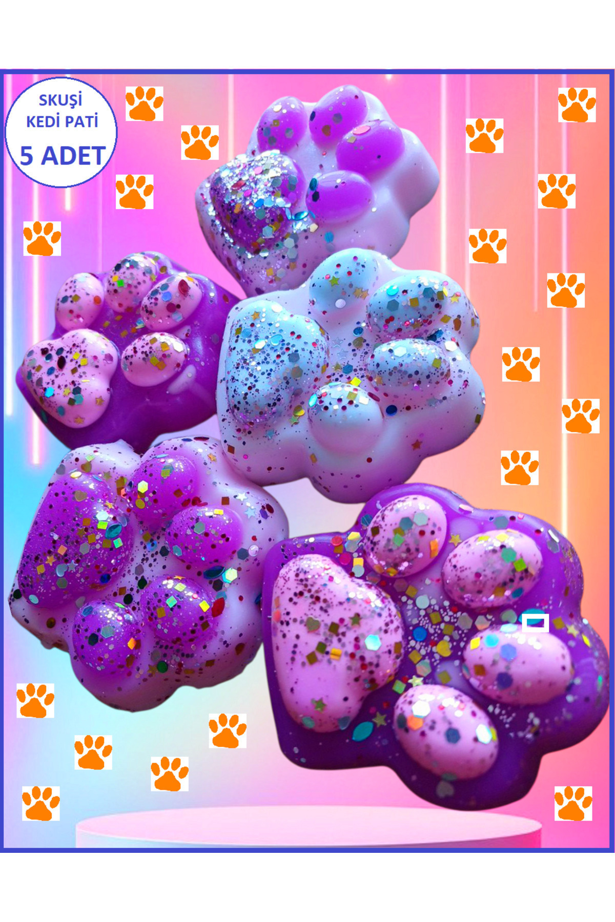 OYUNCAKSAHİLİ Fufu Squishy Kedi Patisi Simli 5 Adet Birden Yeni