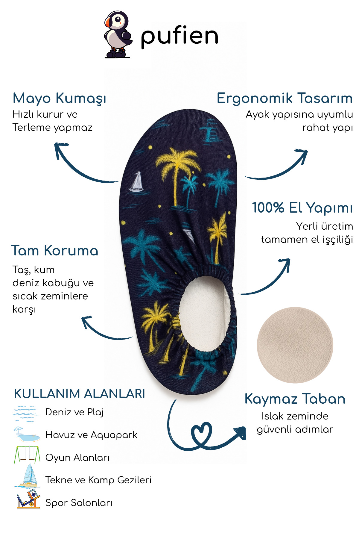 pufien Kaydırmaz Taban Çocuk Deniz Ayakkabısı Bebek Havuz Patiği Nefes Alabilen Mayo Kumaşı fotoğrafı 2 (önizleme)