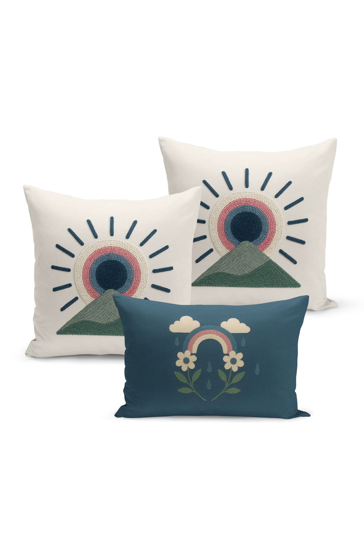 Bertille Home-Set de 3 huse de pernă cu imprimare digitală pe două părți (aspect de broderie cu model de puncție) 2