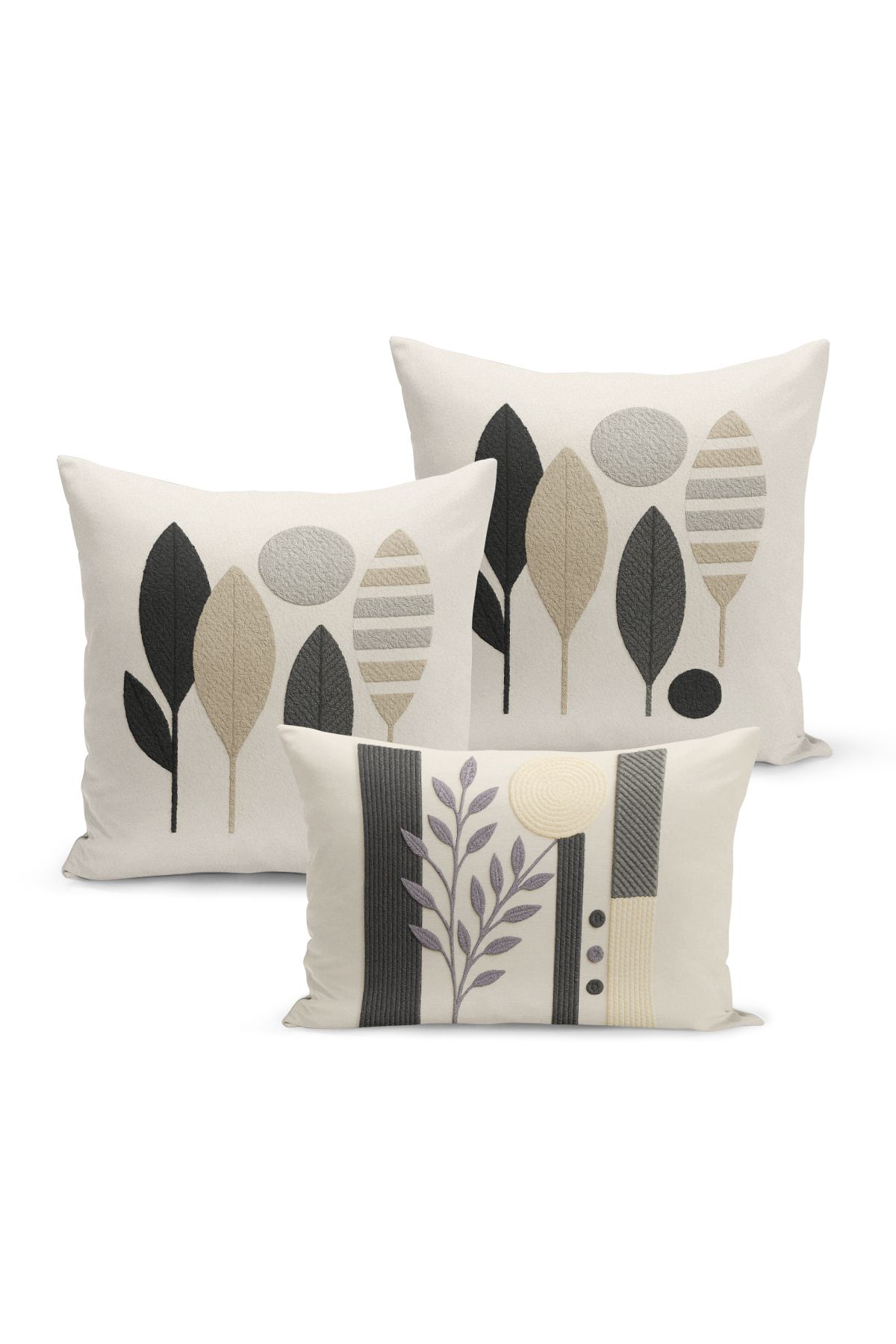 Bertille Home-Set de 3 huse de pernă cu imprimare digitală pe două părți (aspect de broderie cu model de puncție) 2