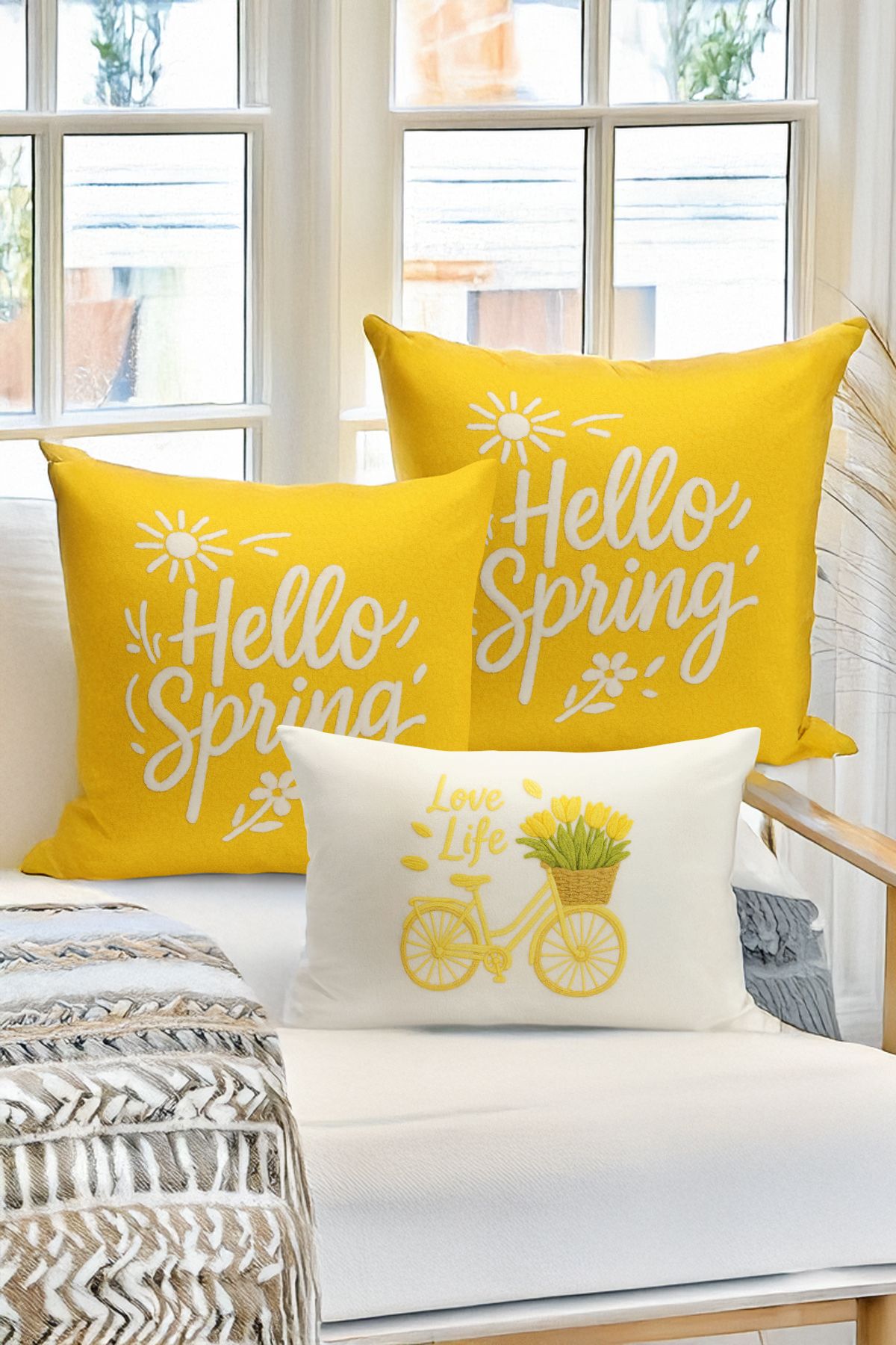 Bertille Home-Set de 3 huse de pernă cu imprimare digitală pe două părți (aspect de broderie cu model de puncție) 1